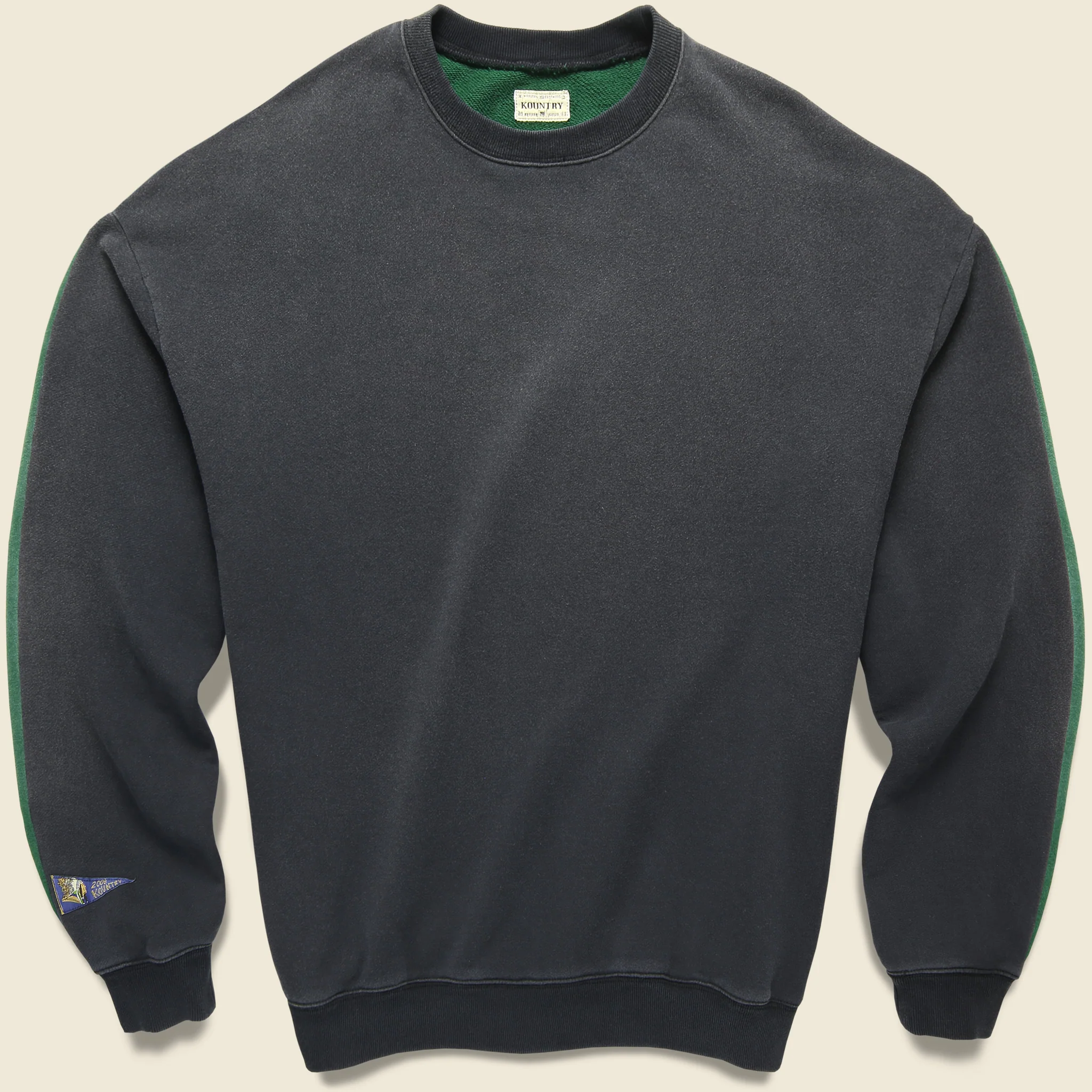 Fleece Knit 2Tones Big Sweatshirt BONE - Black/Green - Image 2
