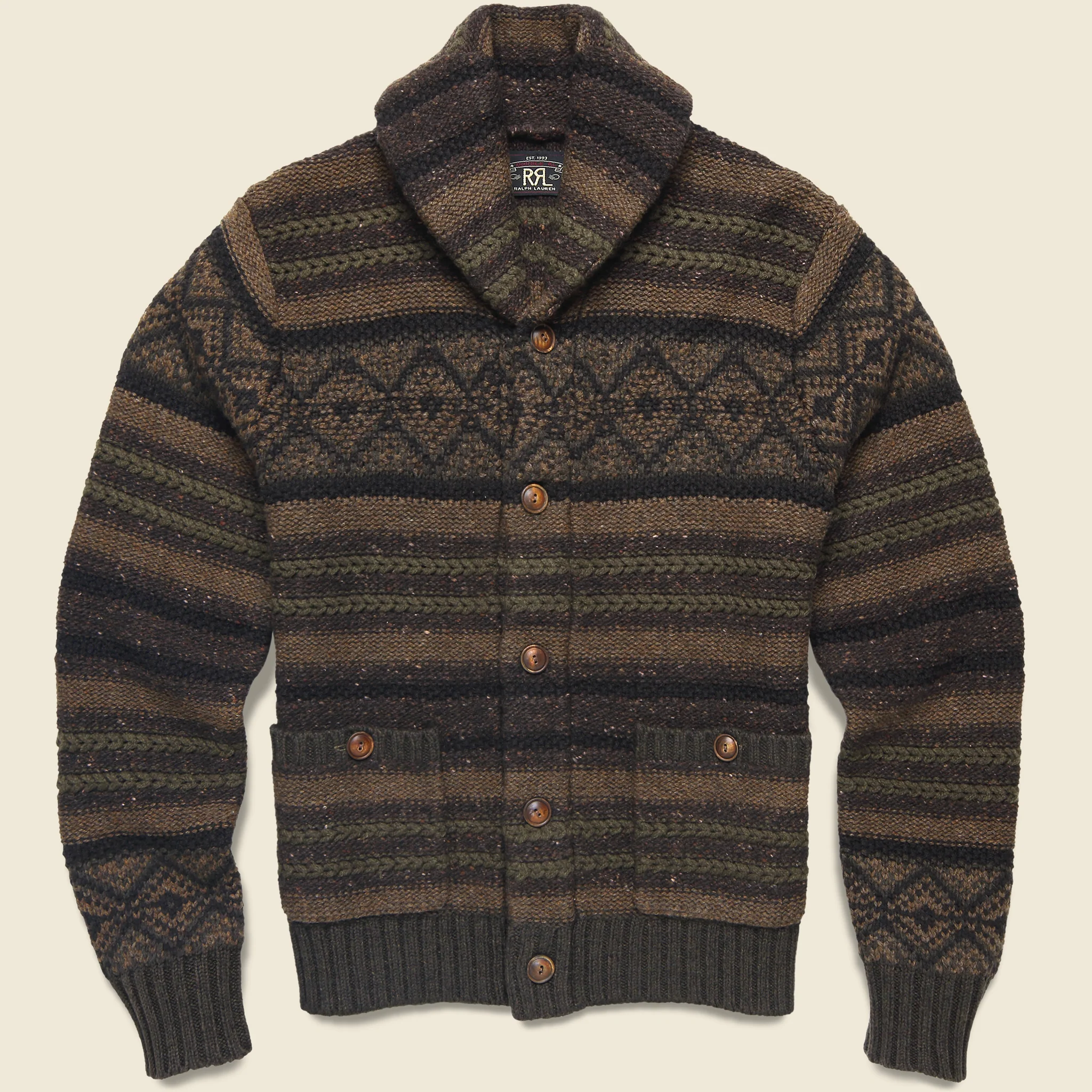 Float Jacquard Shawl Cardigan - Brown Olive