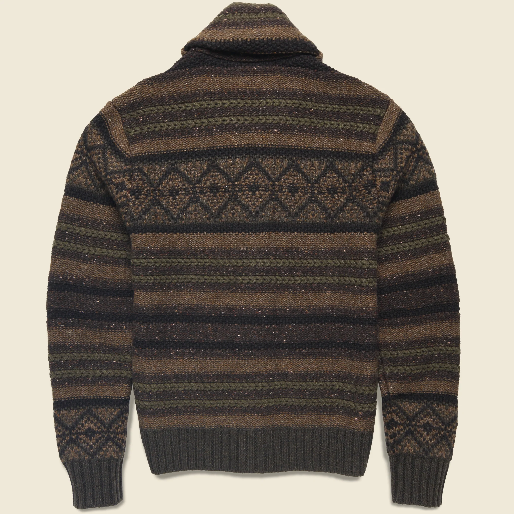Float Jacquard Shawl Cardigan - Brown Olive - Image 2