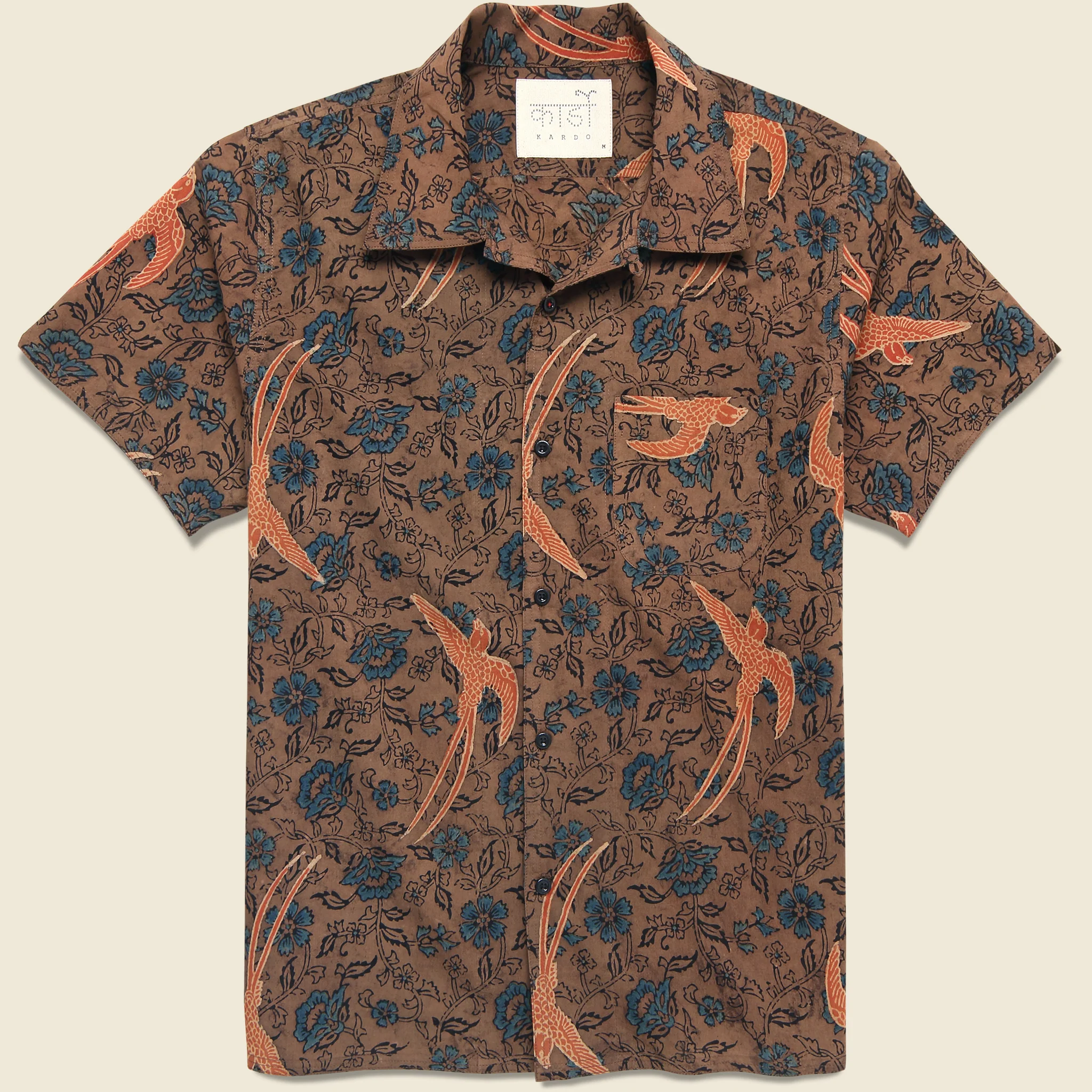 Floral Bird Print Shirt - Brown