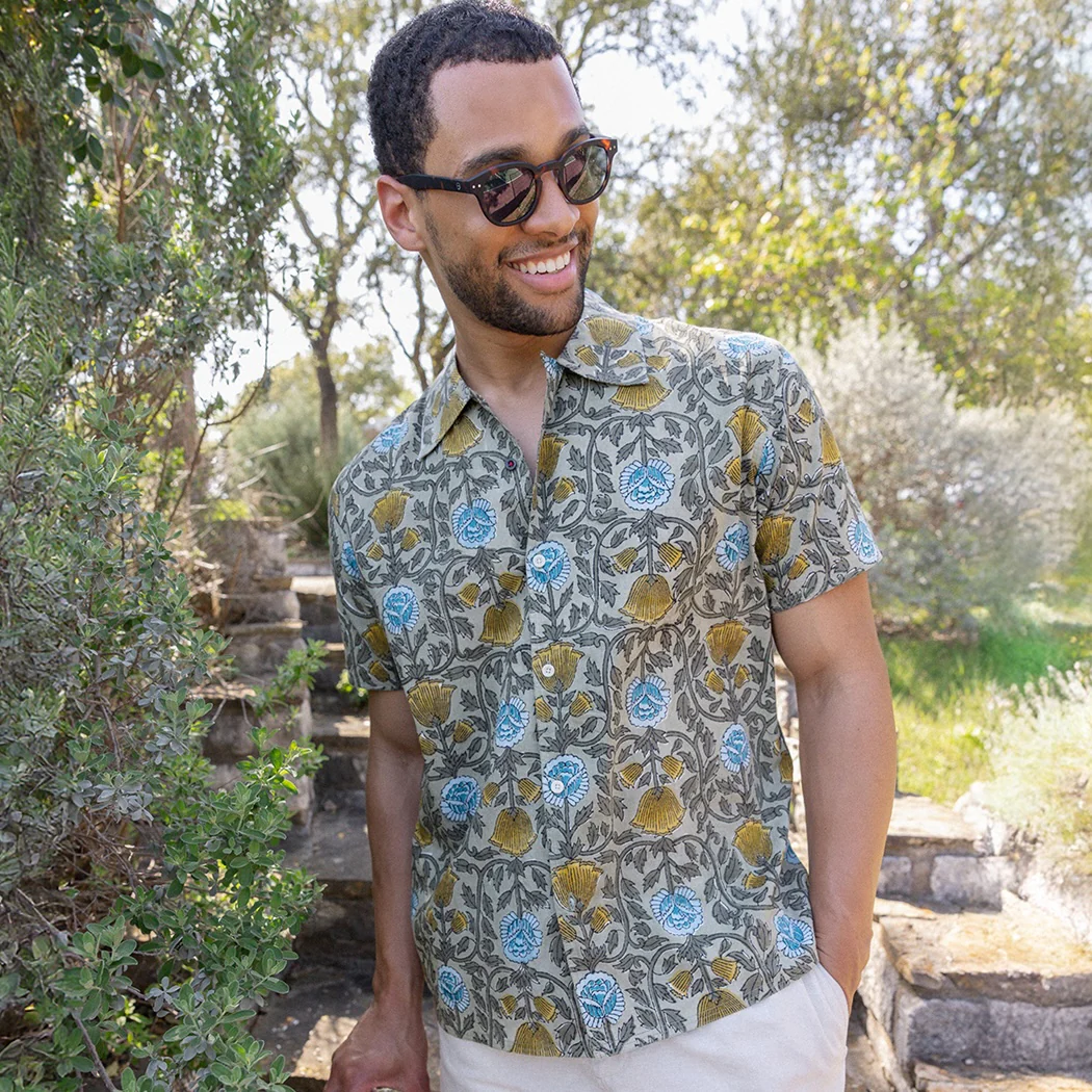 Floral Block Print Shirt - Olive - Image 2