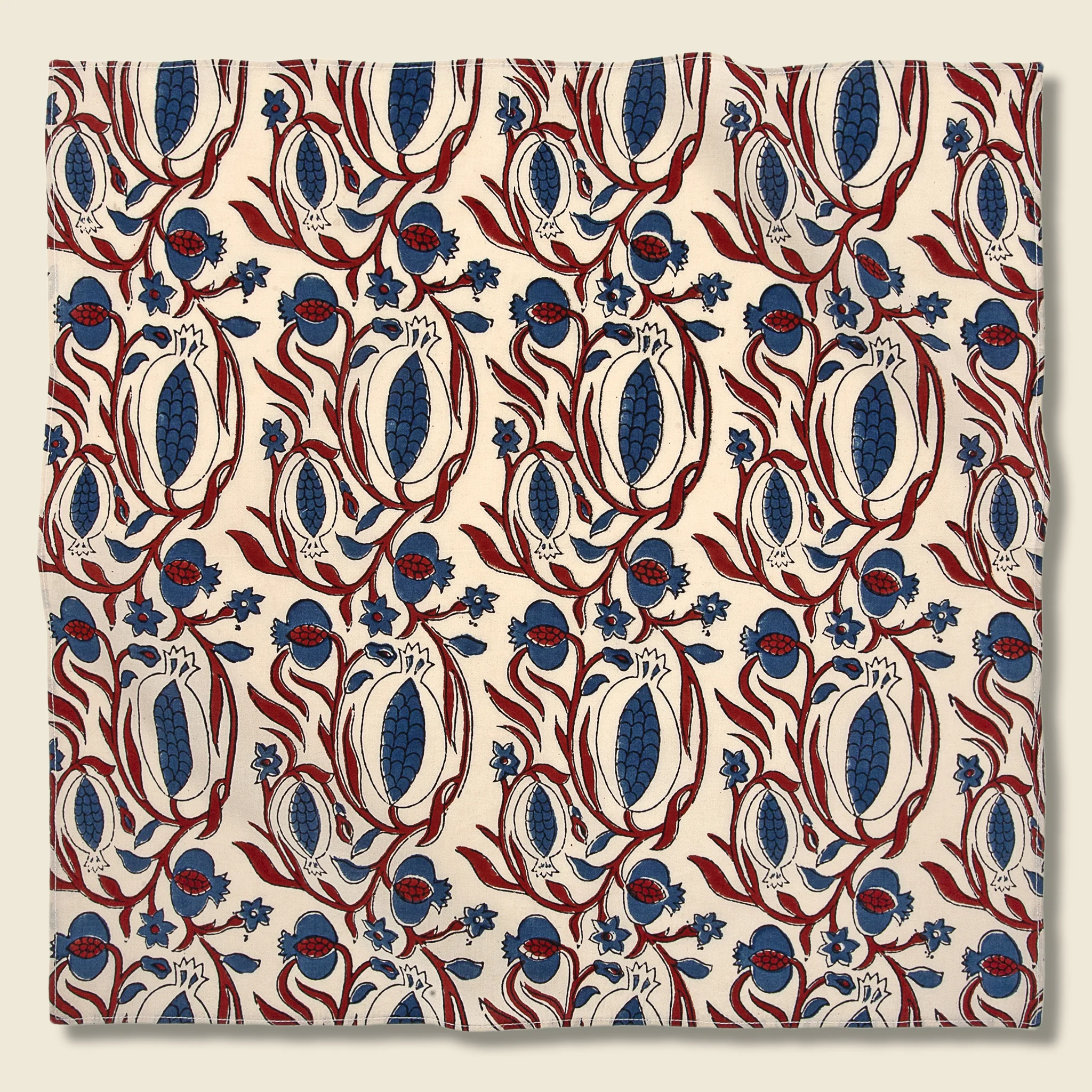 Floral Vine Block Print Bandana - White/Red/Blue
