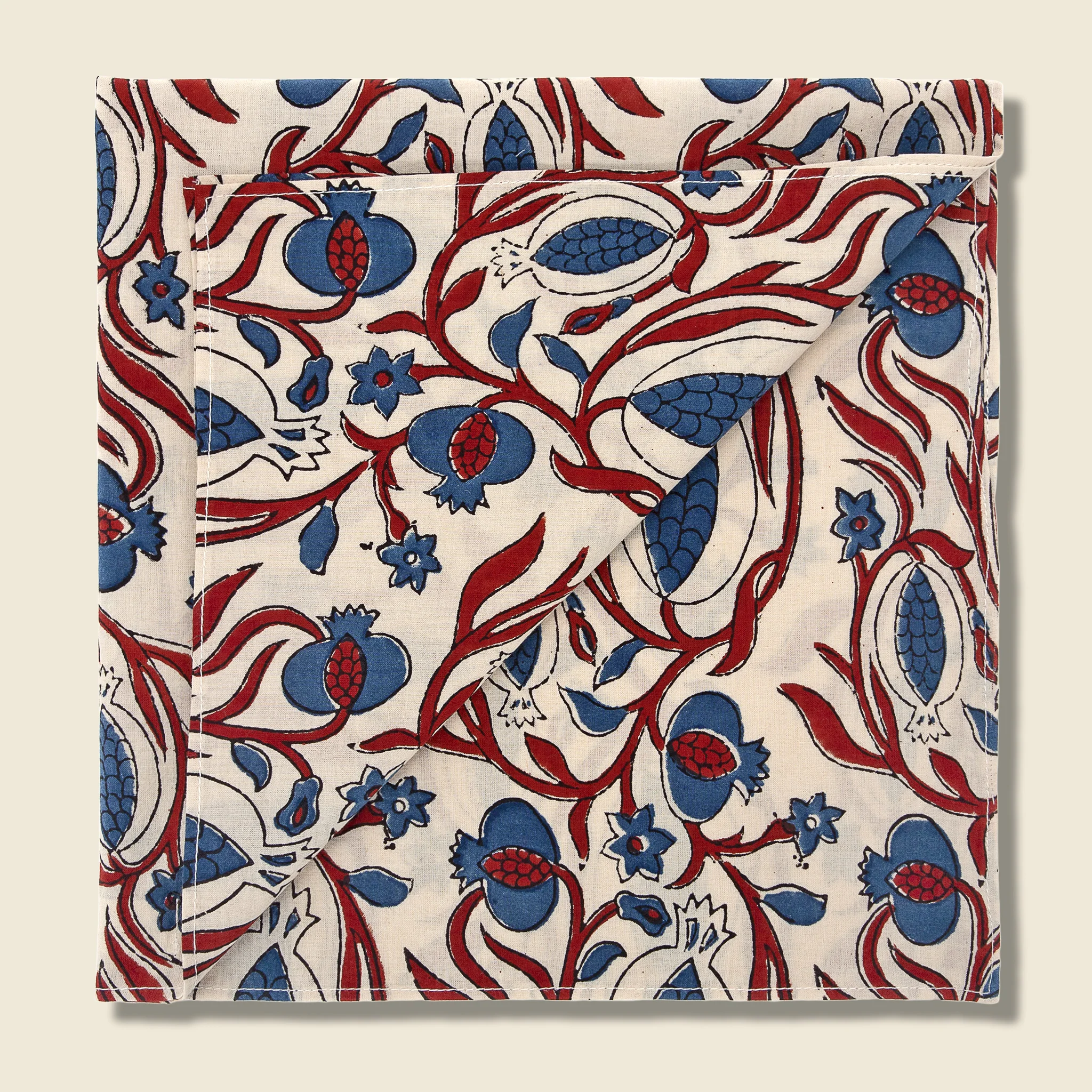 Floral Vine Block Print Bandana - White/Red/Blue - Image 2