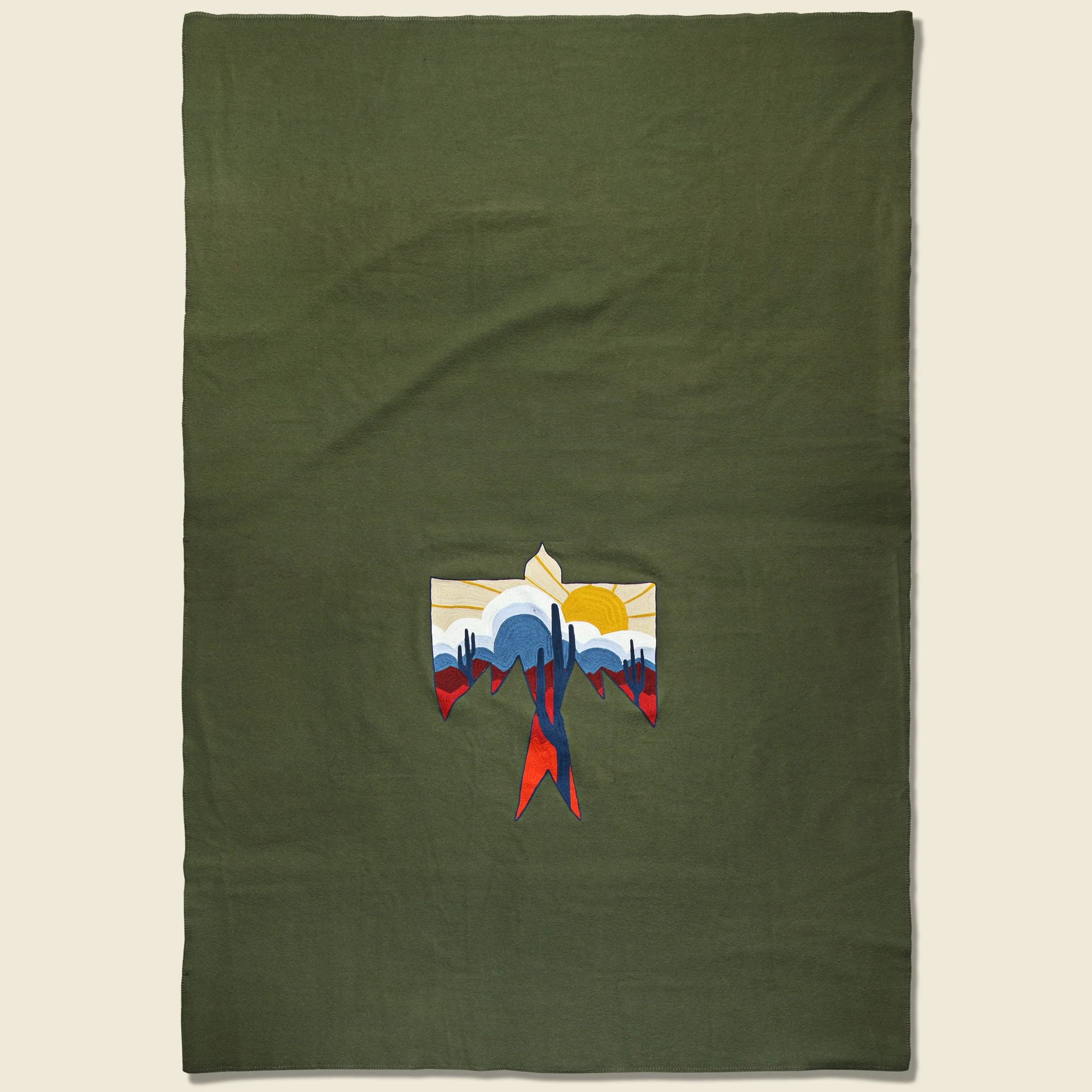 Desert Thunderbird Large Wool Blanket - Olive