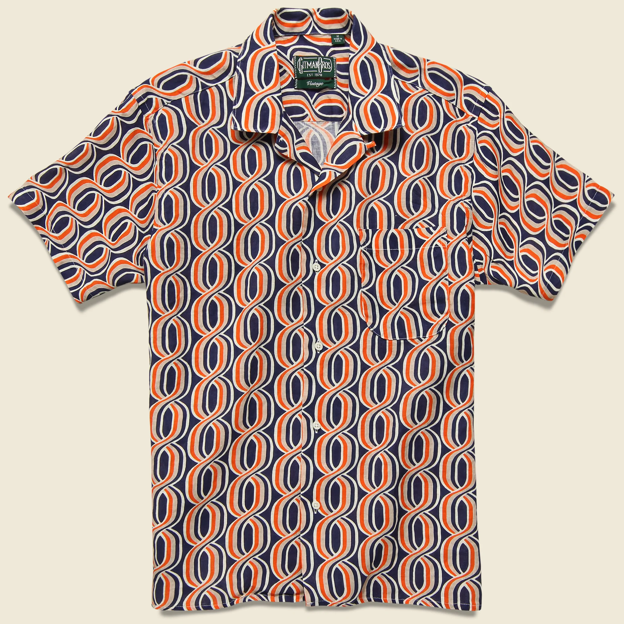 Gio Ponti Linen Camp Shirt - Orange/Navy