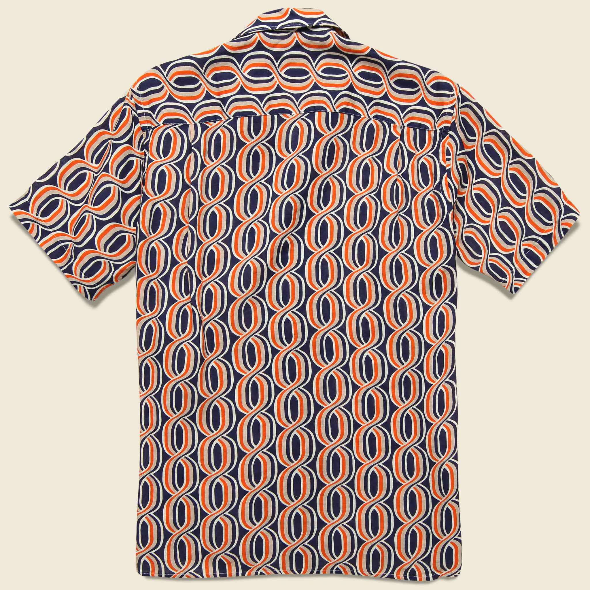 Gio Ponti Linen Camp Shirt - Orange/Navy - Image 2