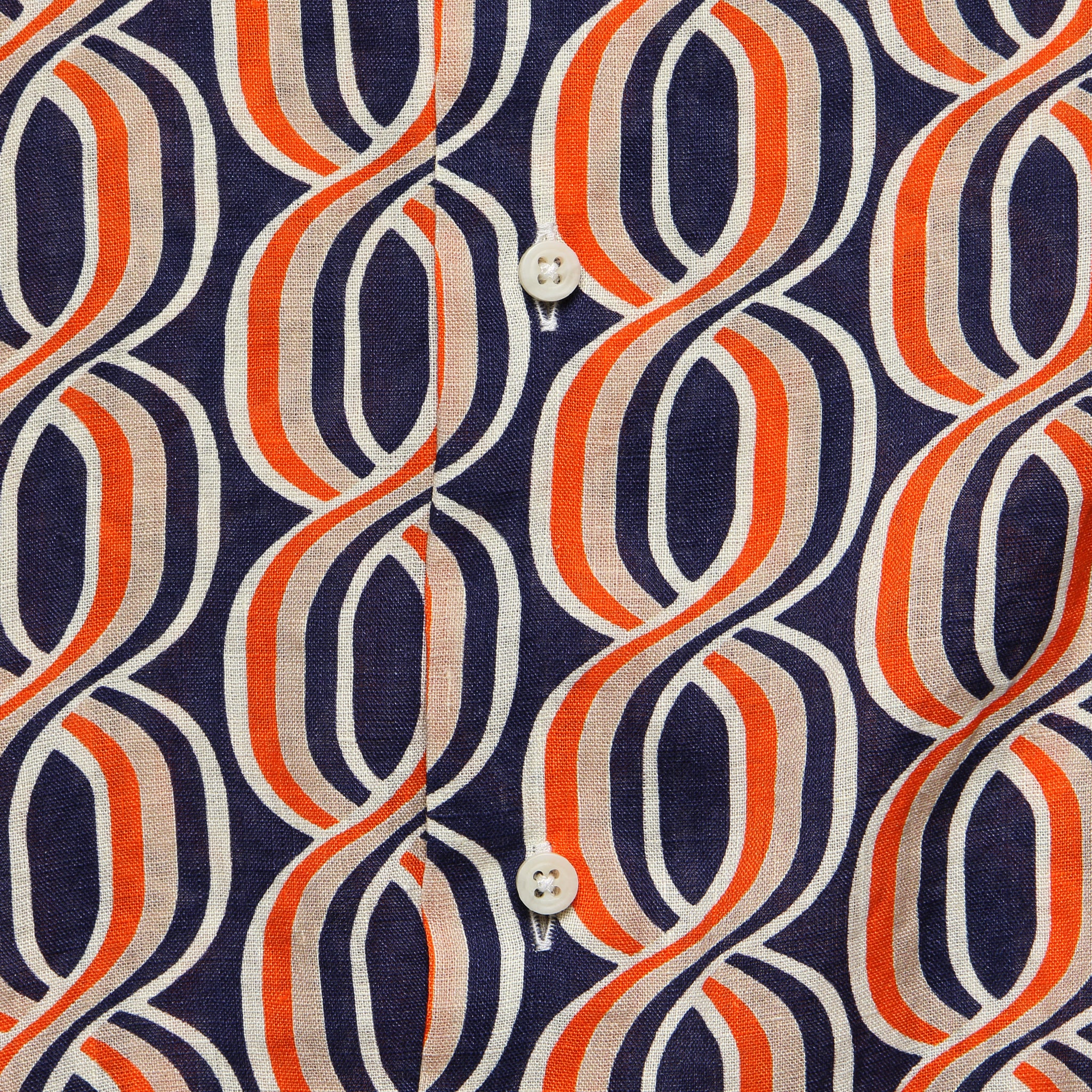 Gio Ponti Linen Camp Shirt - Orange/Navy - Image 3