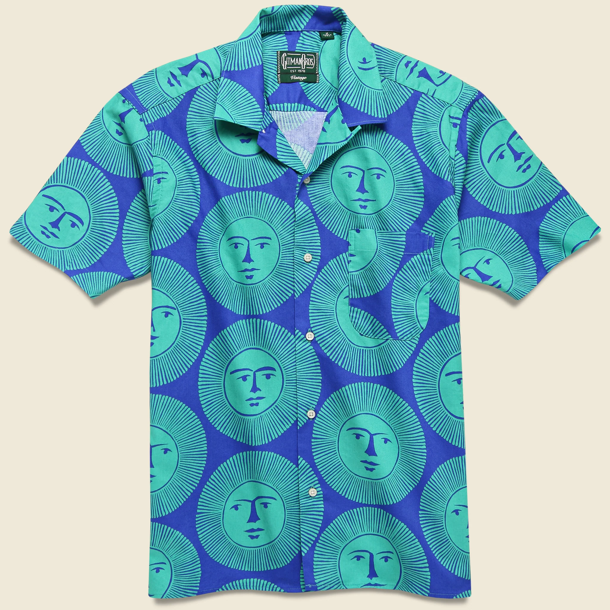 Here Comes The Sun Camp Shirt - Green/Blue