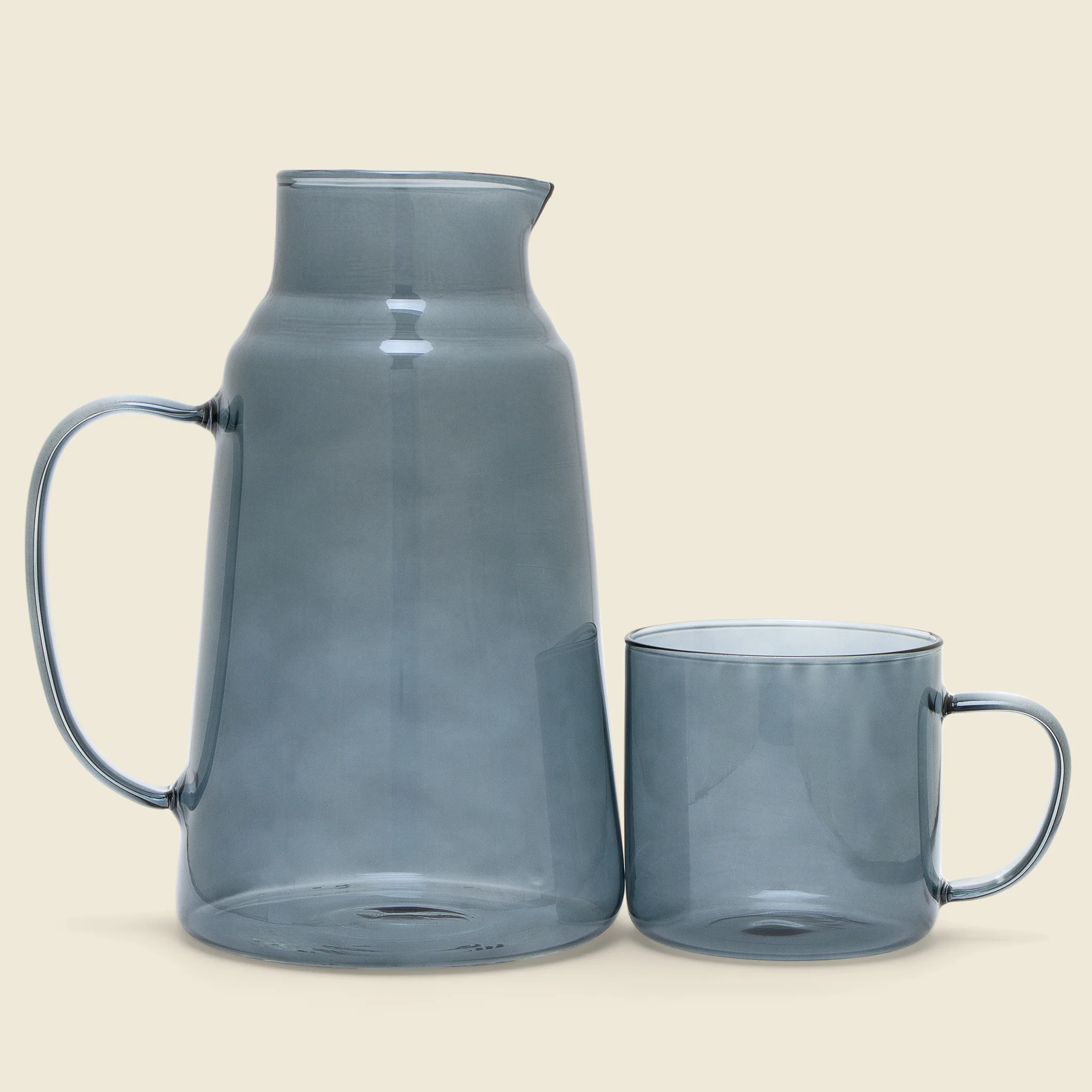 Blue Glass Carafe & Cup