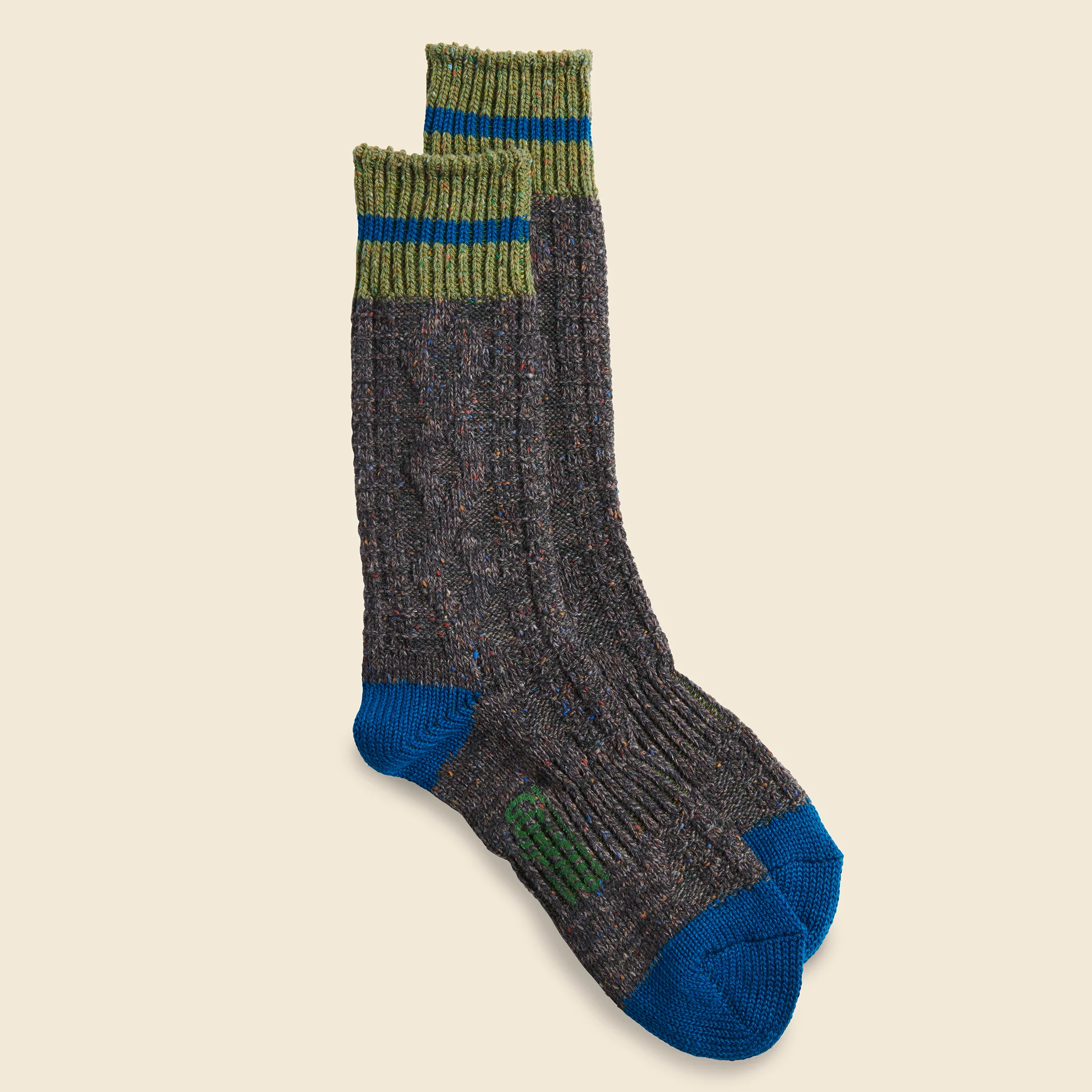 Go Hemp Cable Stripe Crew Sock - Charcoal