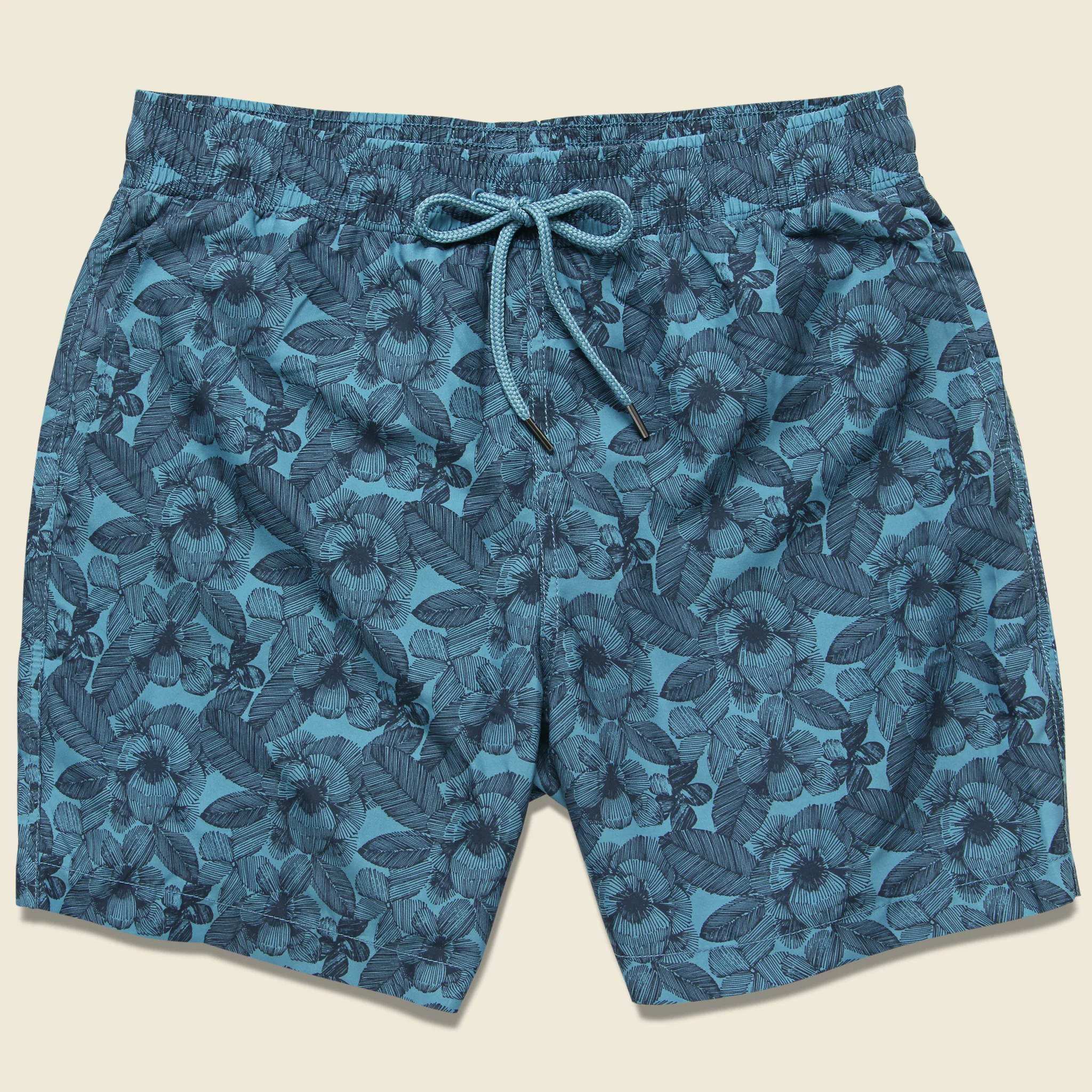 Leaf On Blue Swim Trunk - Navy Storm