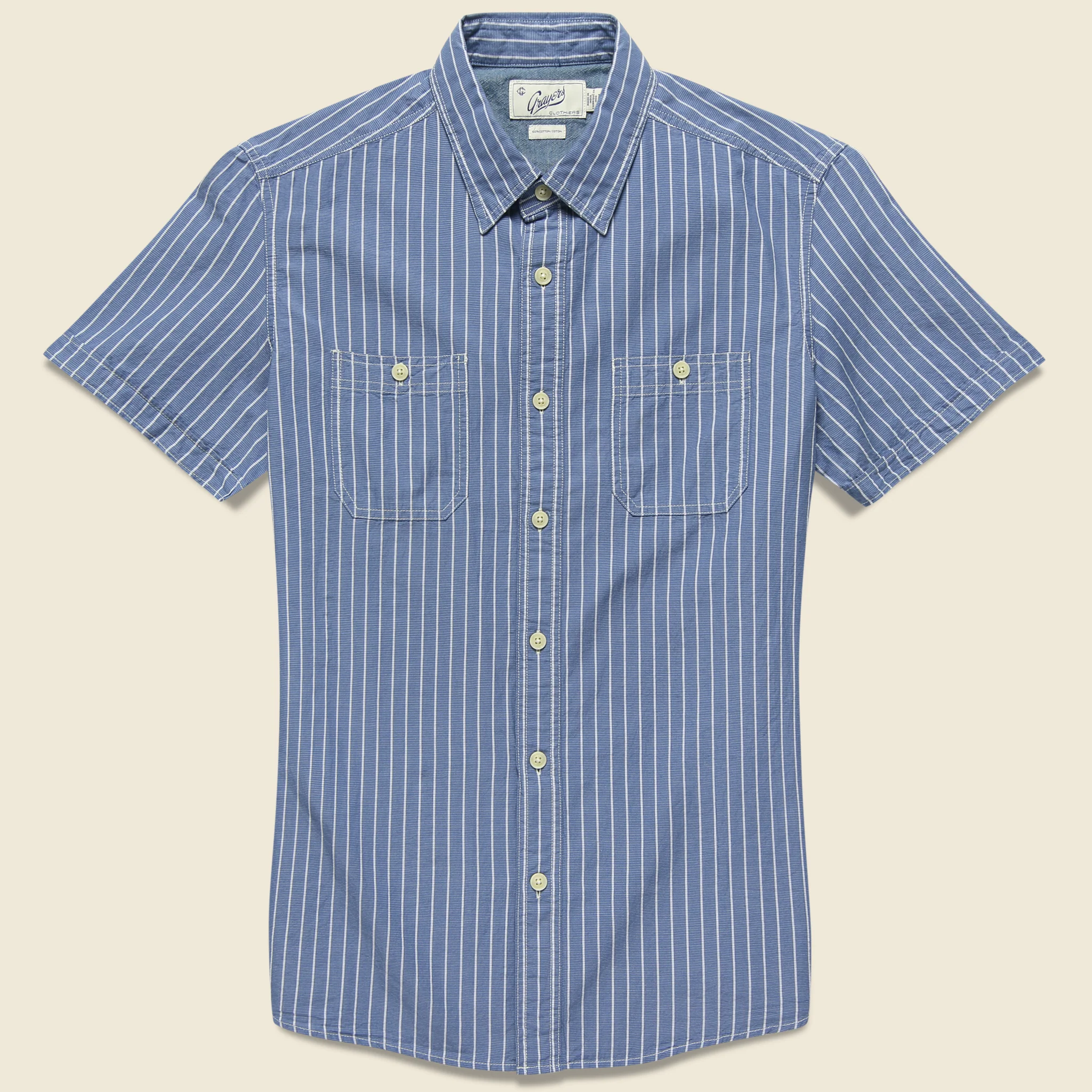 Larkin Slub Shirt - Blue Cream Stripe