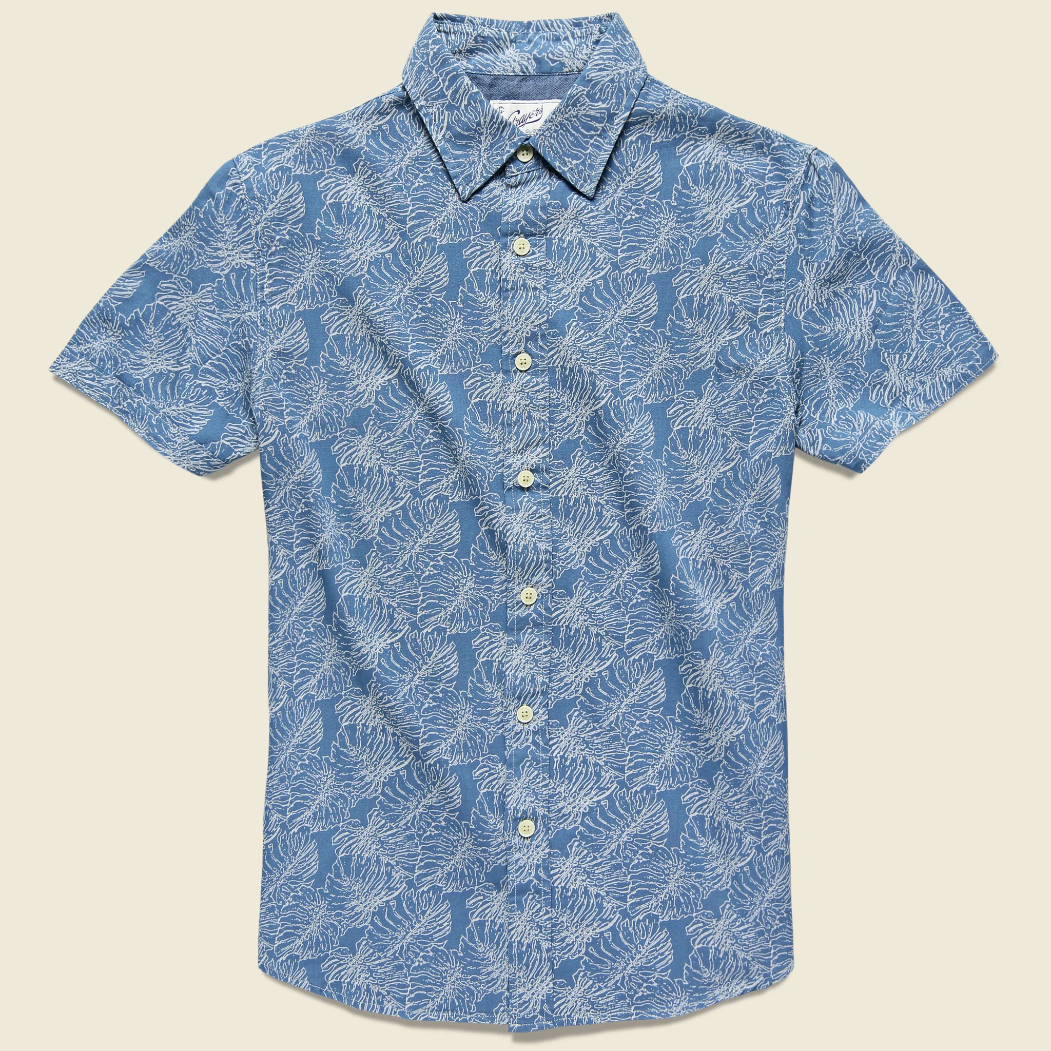 Leaf Print Summer Weave Shirt - Moonlight Blue
