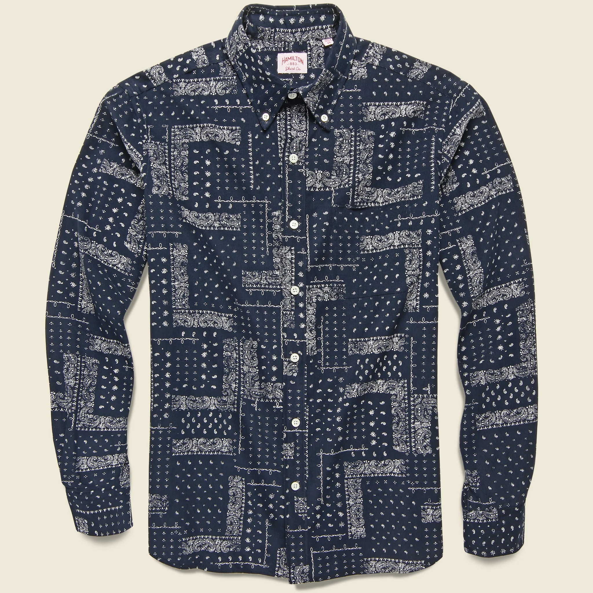 Bandana Print Corduroy Shirt - Navy