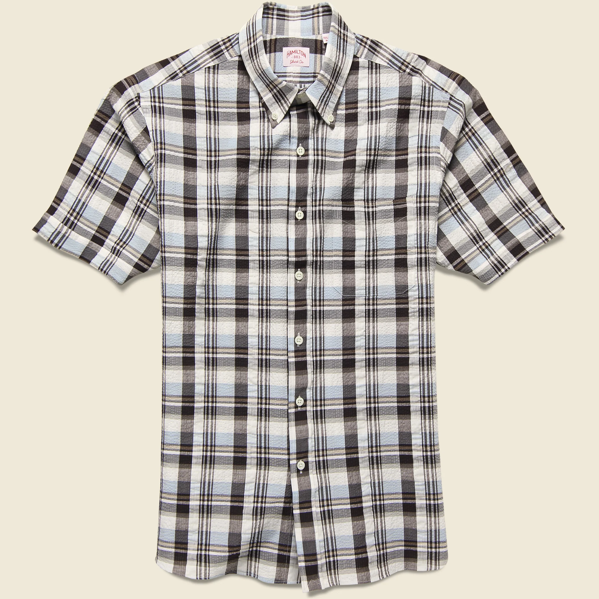 Plaid Seersucker Shirt - Brown/Grey