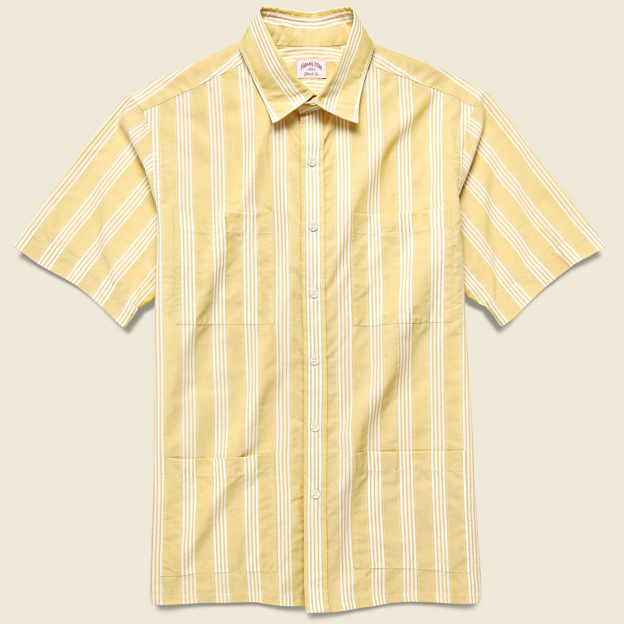 Textured Stripe Guayabera Shirt - Dusty Marigold/White