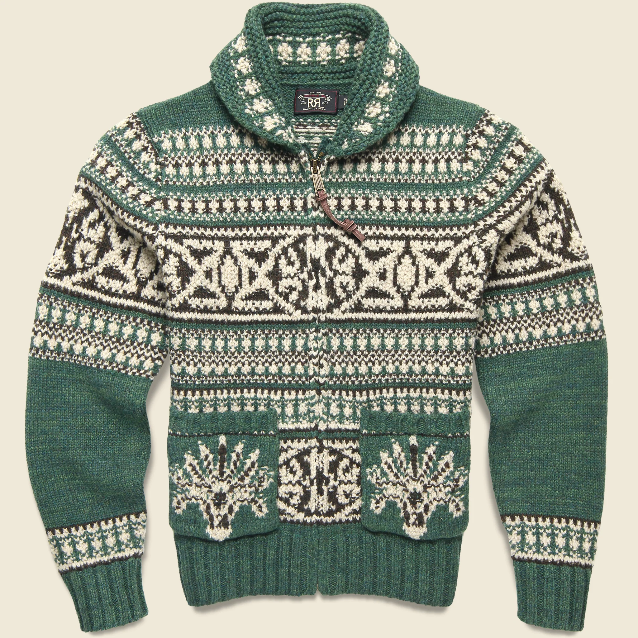 Hand-Knit Zip Cardigan - Green