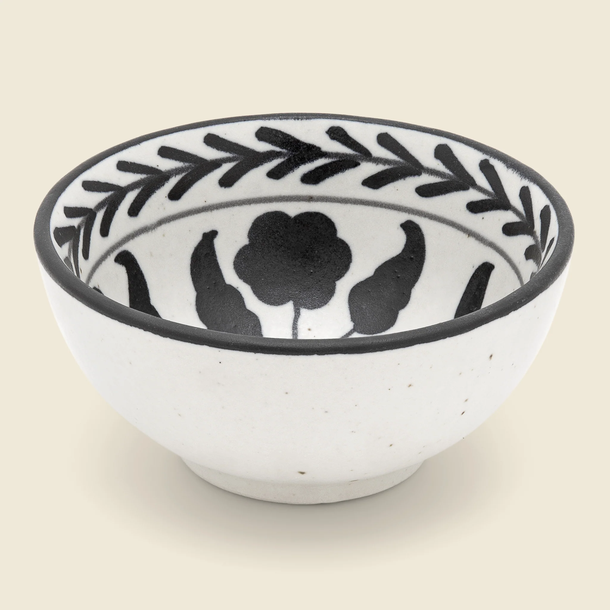 Hand Painted Floral Design Stoneware Bowl - Black - Image 2