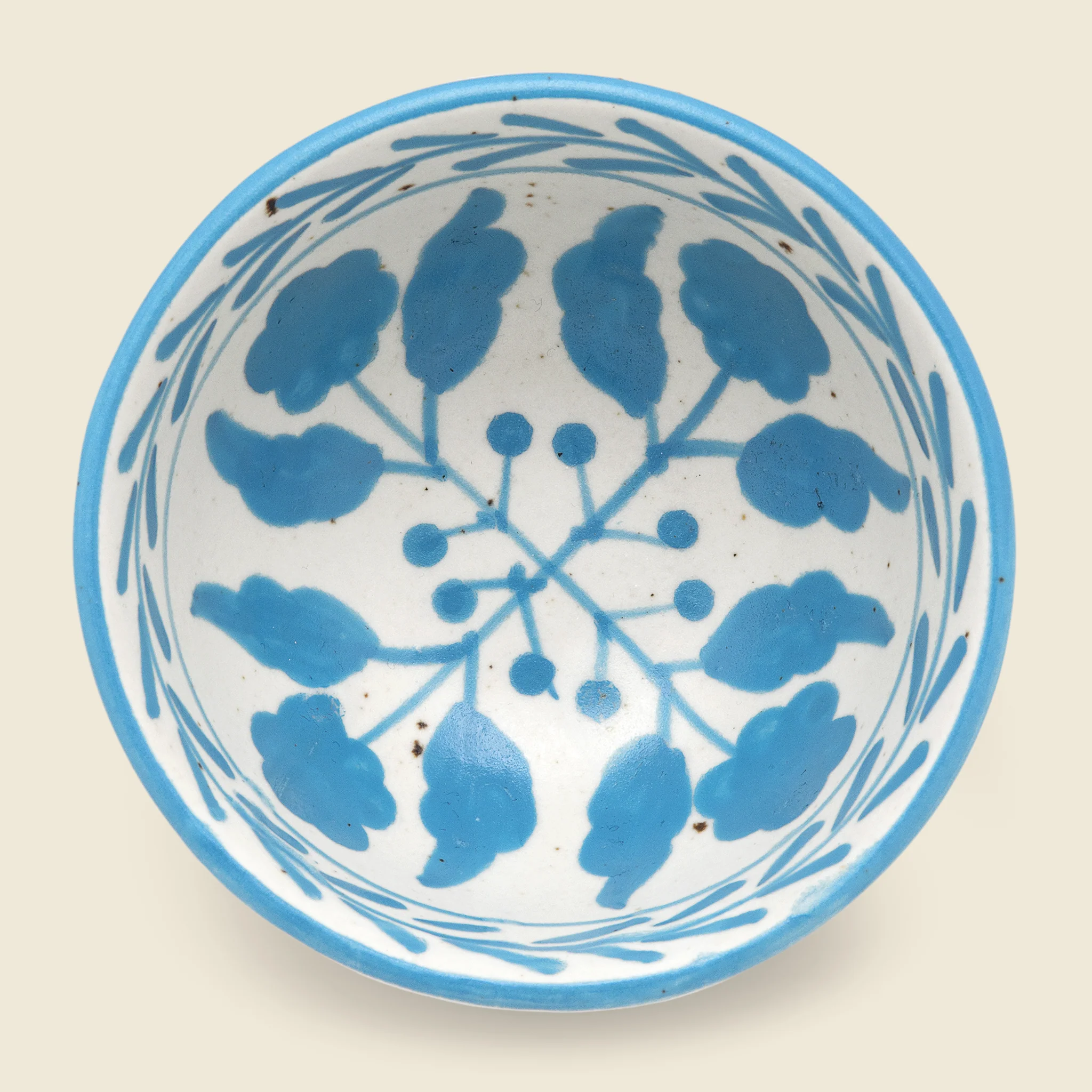 Hand Painted Floral Design Stoneware Bowl - Blue