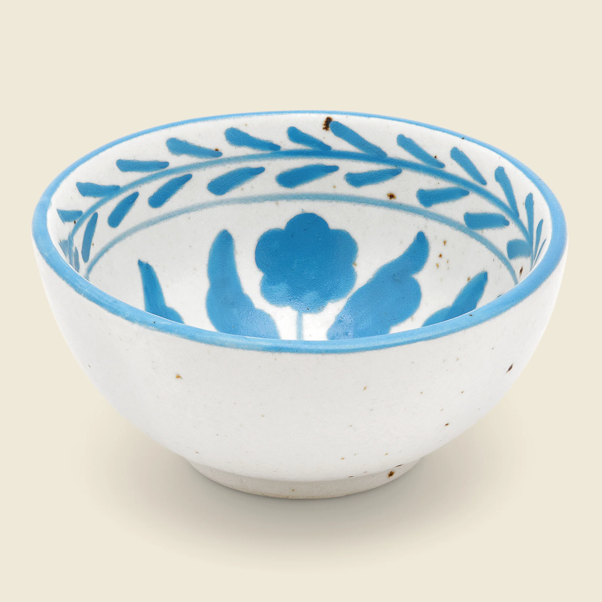 Hand Painted Floral Design Stoneware Bowl - Blue - Image 2