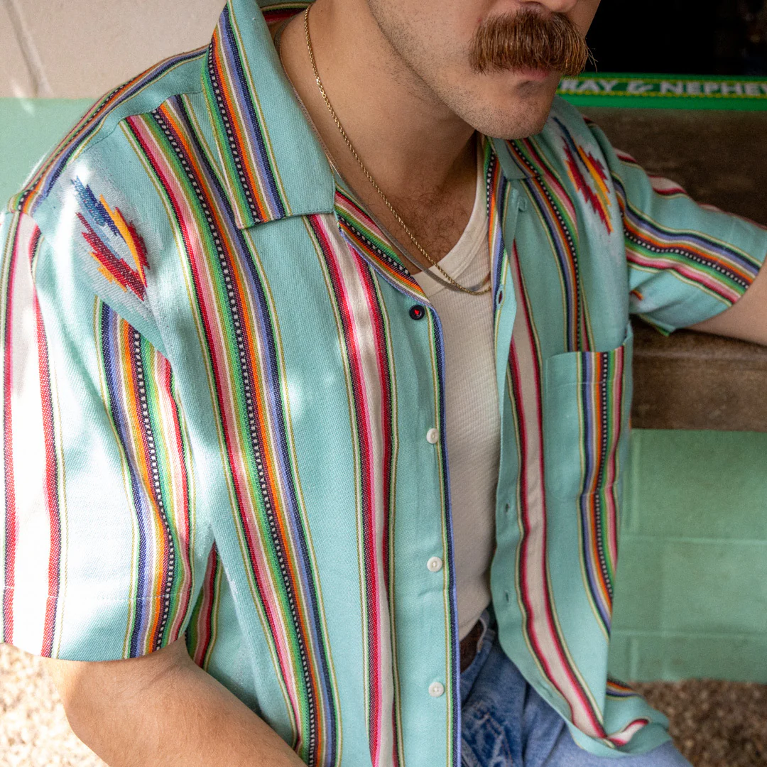 Handwoven Blanket Stripe Shirt - Ice Green - Image 3