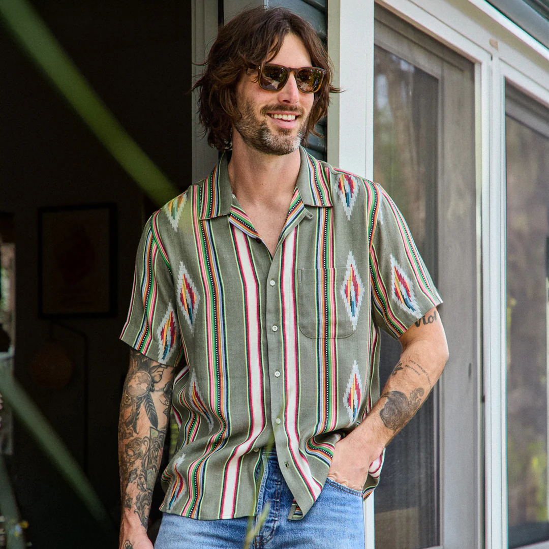 Handwoven Blanket Stripe Shirt - Olive - Image 2