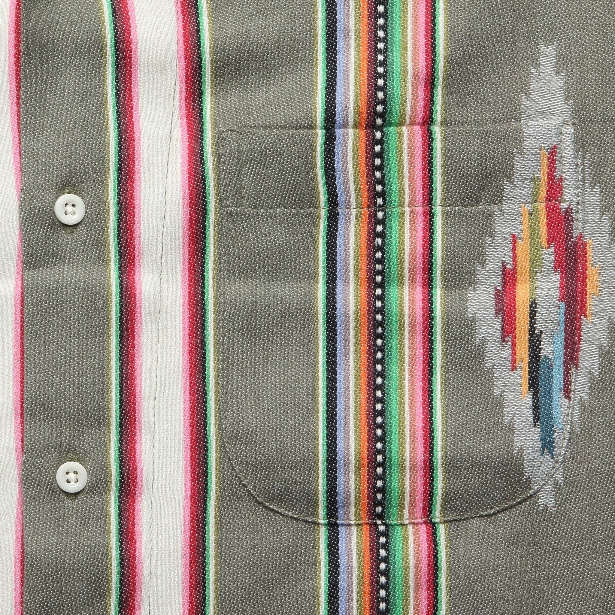 Handwoven Blanket Stripe Shirt - Olive - Image 3