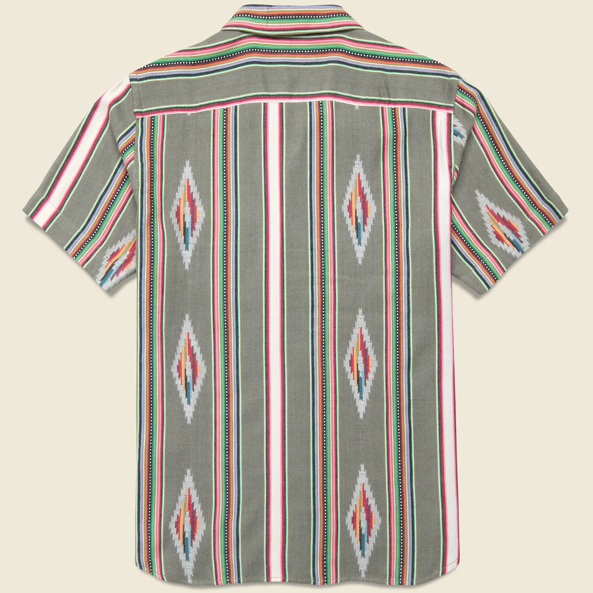 Handwoven Blanket Stripe Shirt - Olive - Image 4
