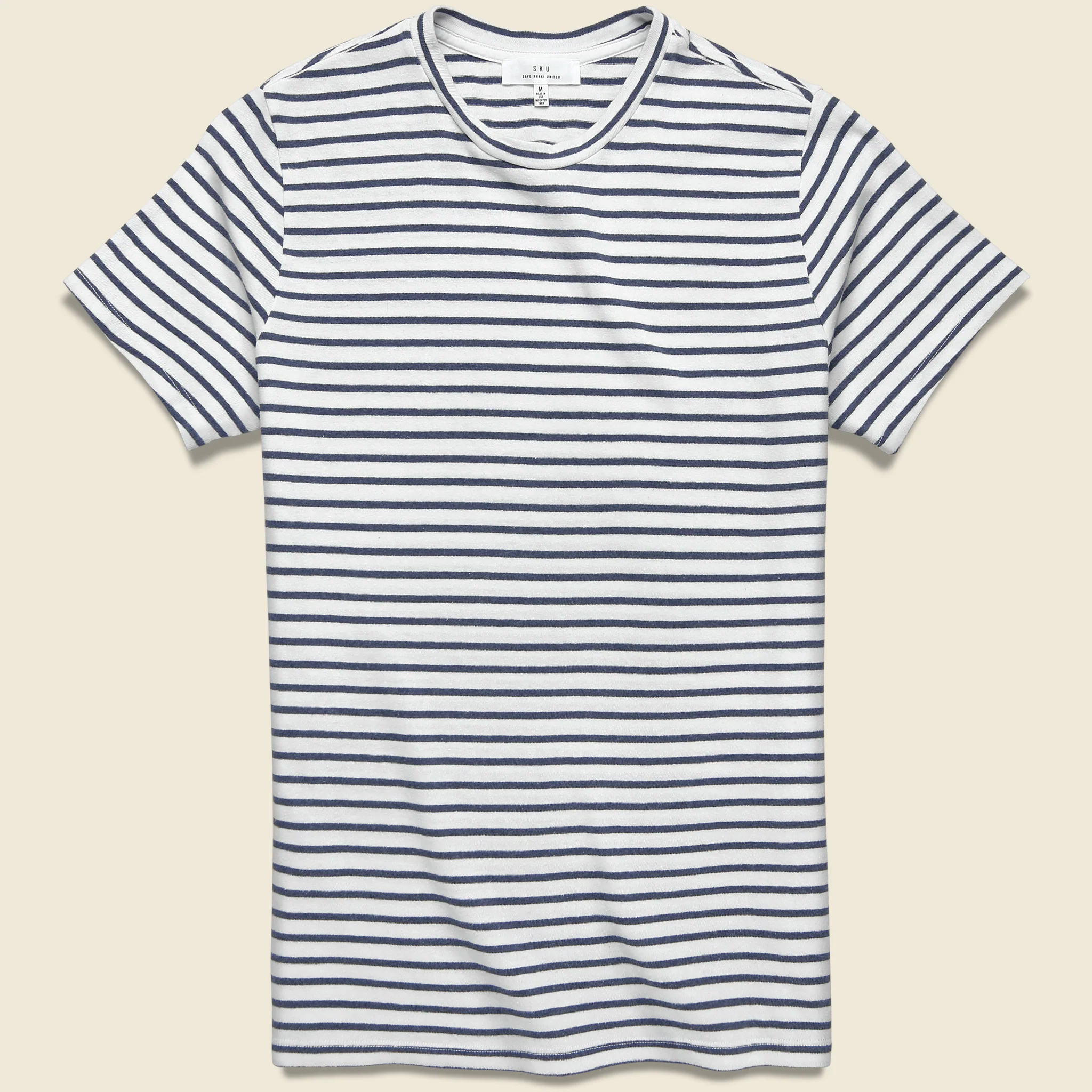 Hemp Stripe Crew Tee - White/Marine