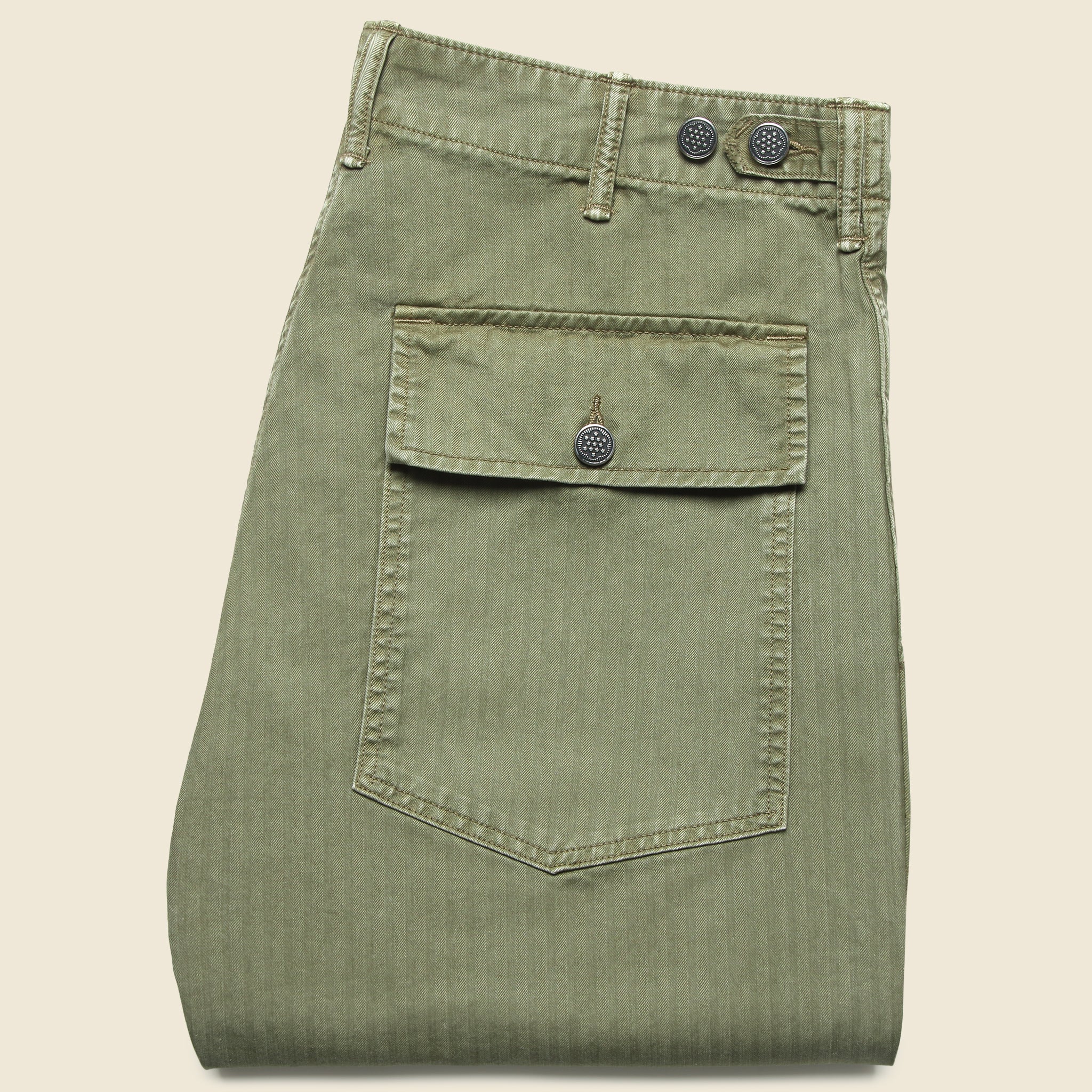 Cotton Herringbone Pant - Green - Image 5