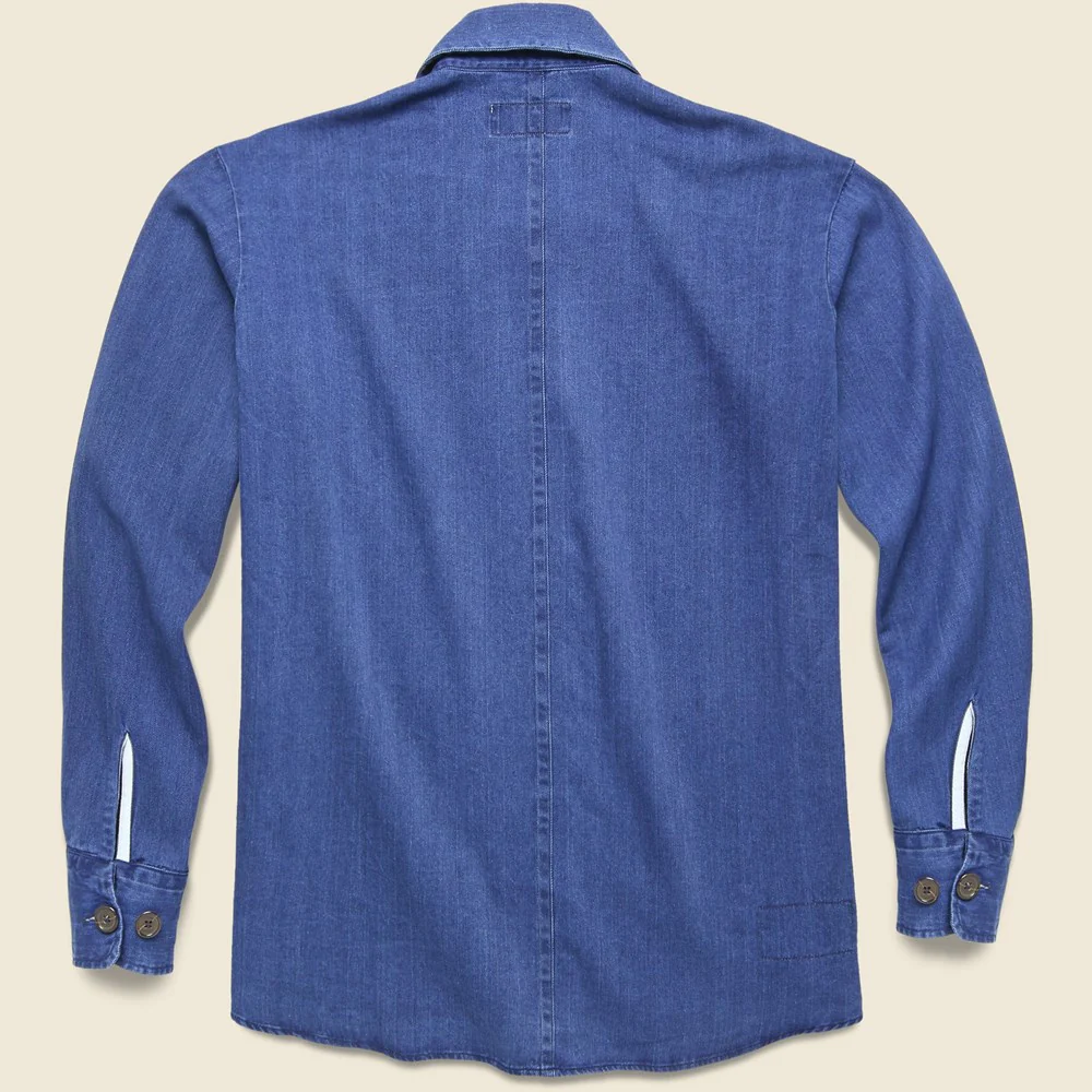 Herringbone Denim Travail Shirt Jacket - Washed Indigo - Image 2