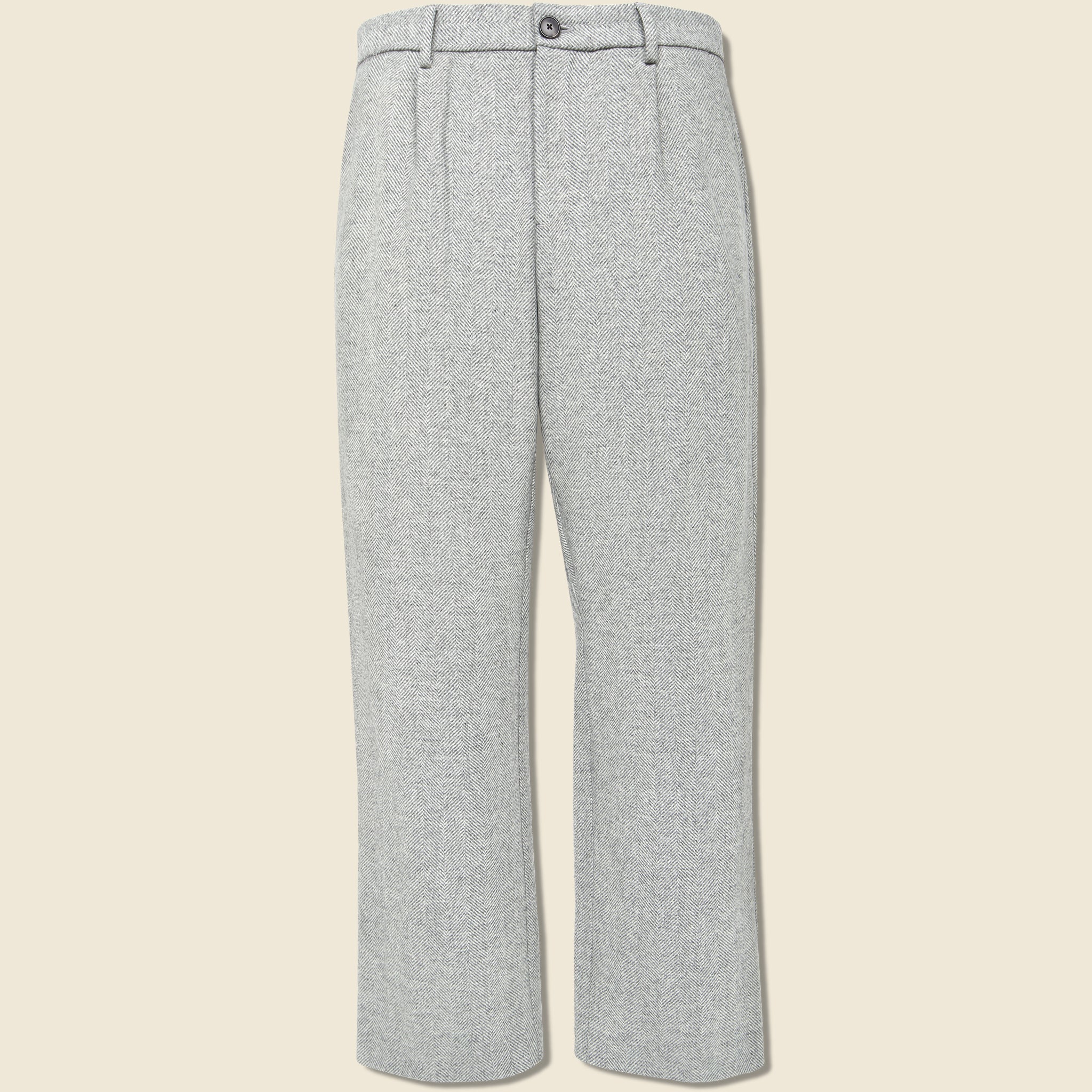Herringbone Pleated Trouser - Grey