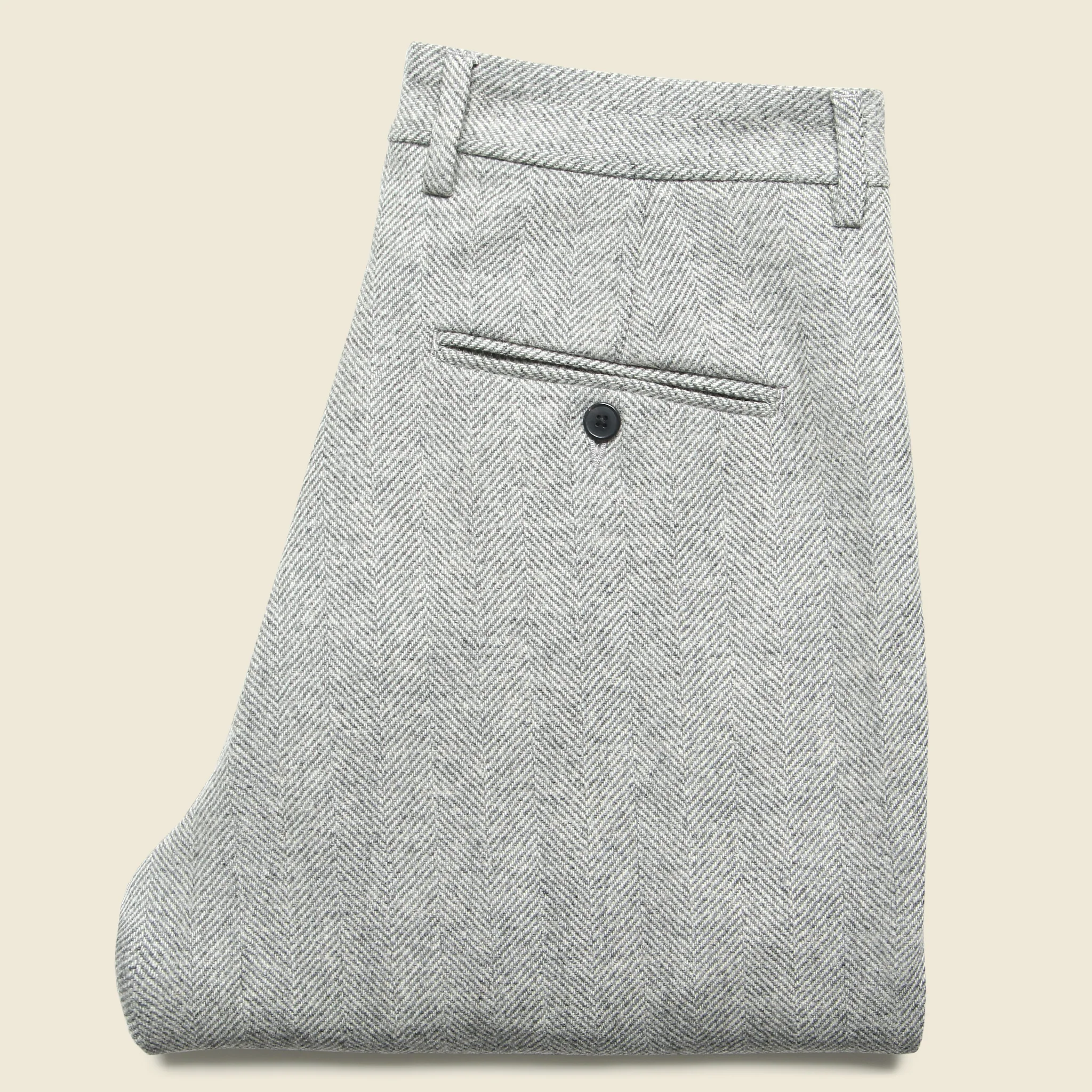Herringbone Pleated Trouser - Grey - Image 3