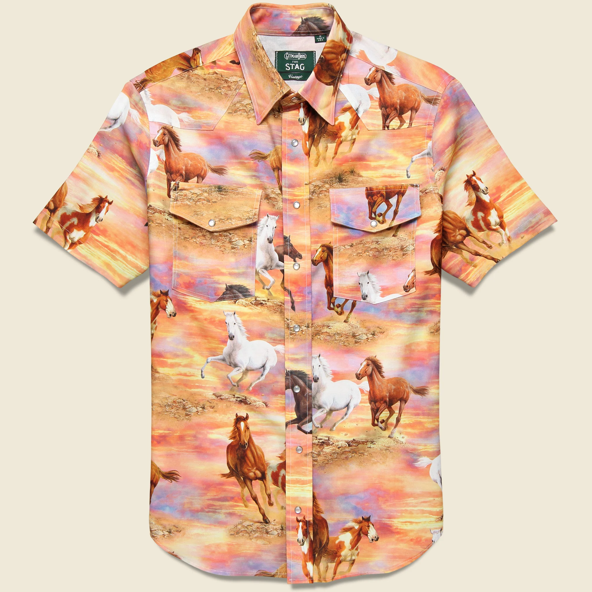 Horse Print Western Shirt - Sunset Orange