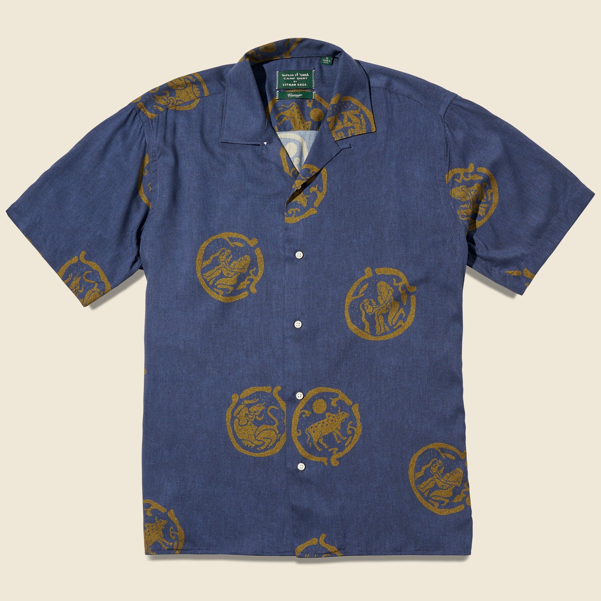 Zodiac Camp Shirt - Navy/Gold