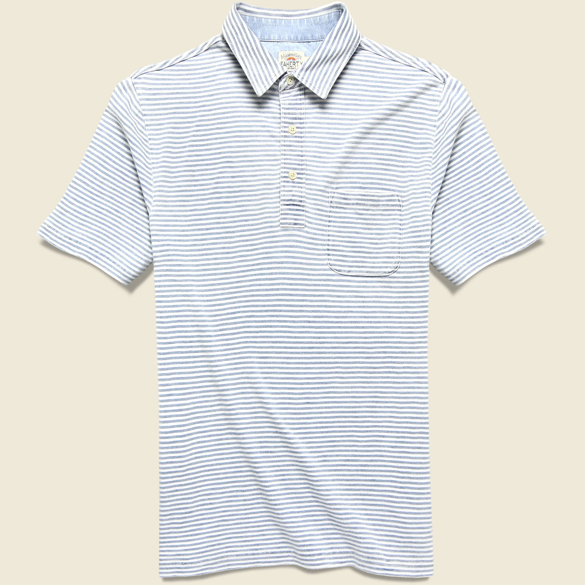 Indigo-Dyed Polo - Azure Stream Stripe
