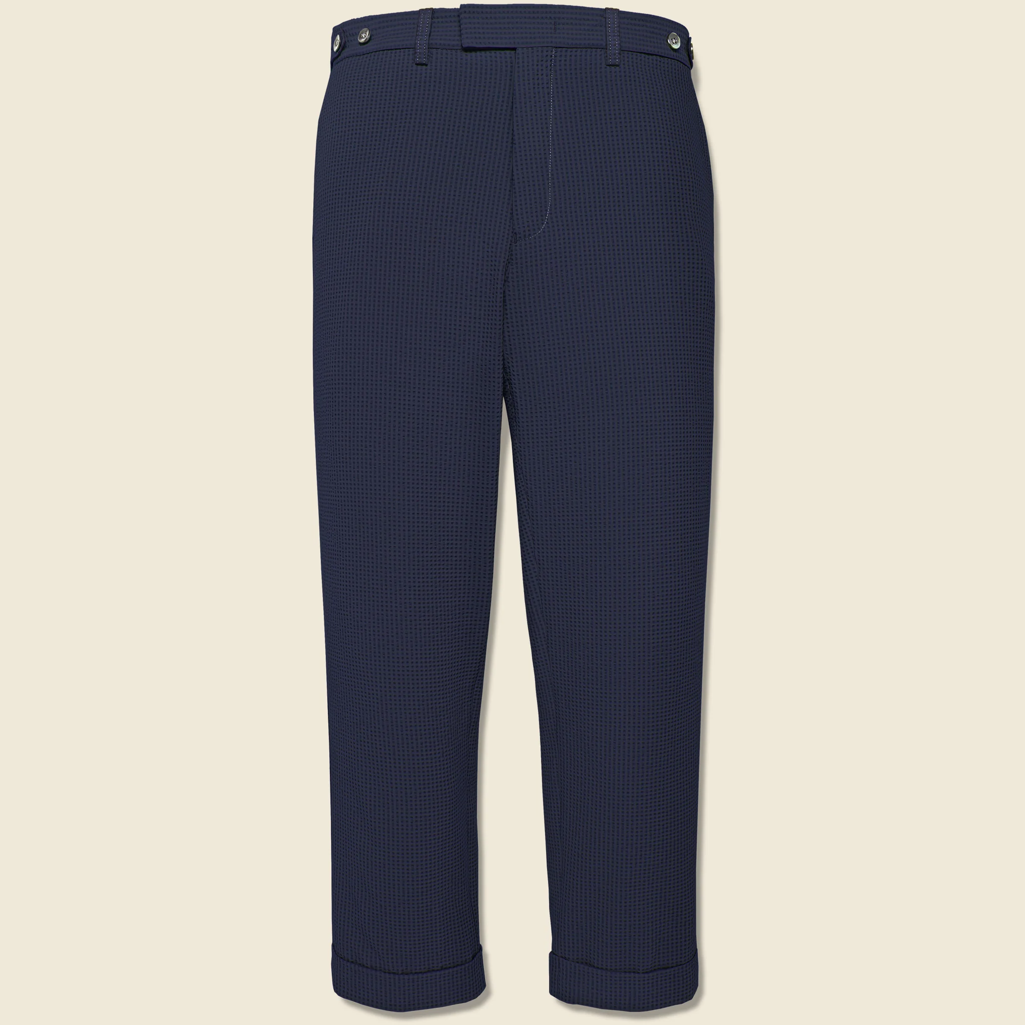 IVY Ankle-Cut Seersucker Trousers - Navy