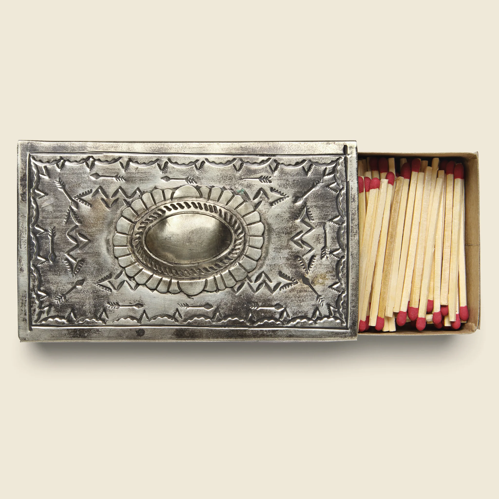 Large Stamped Matchbox Cover - Silver