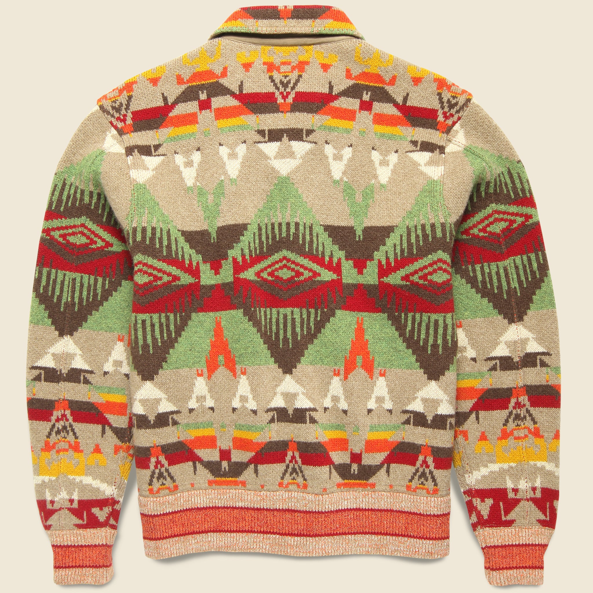 Jacquard Wool Sweater Jacket - Tan/Red/Multi - Image 2