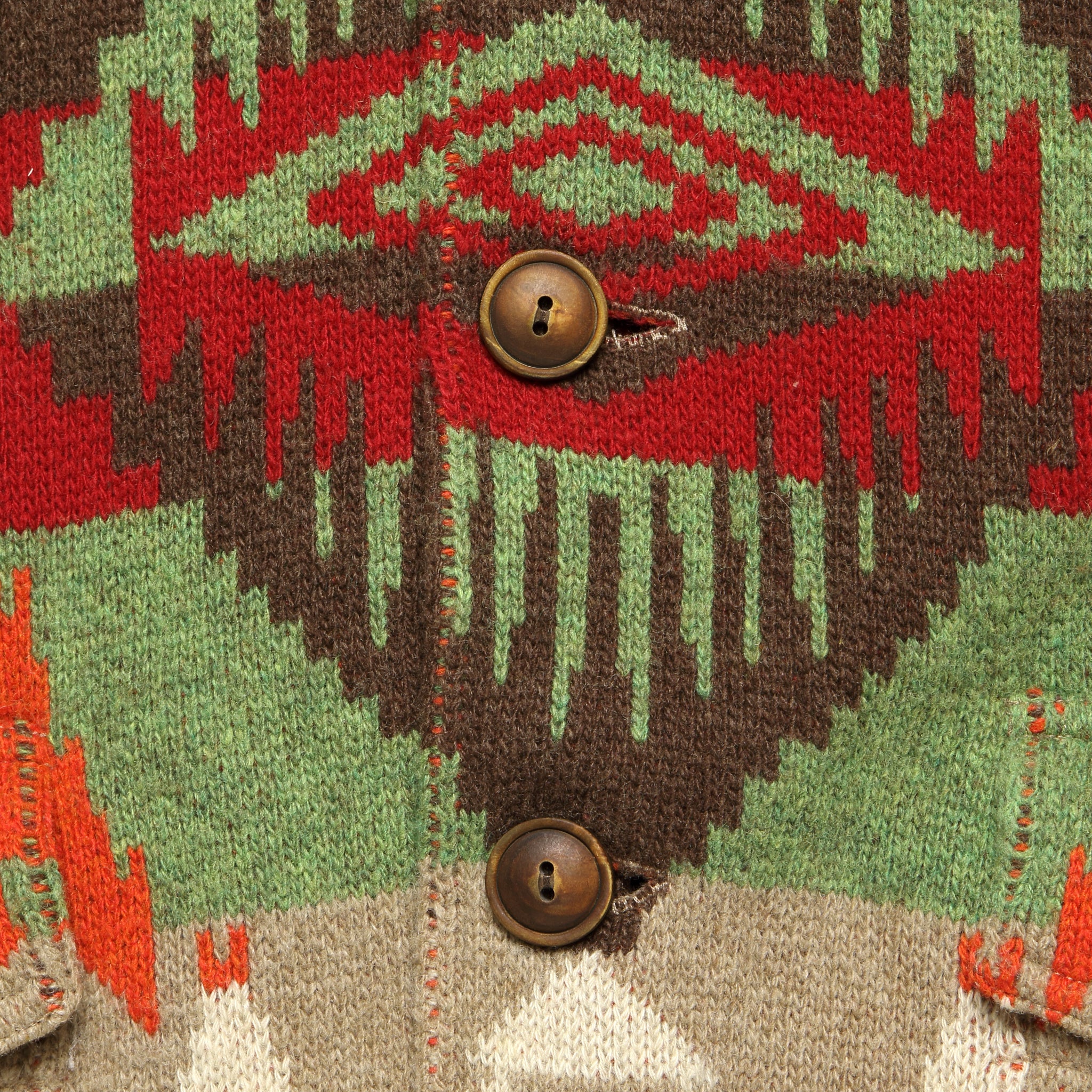 Jacquard Wool Sweater Jacket - Tan/Red/Multi - Image 3