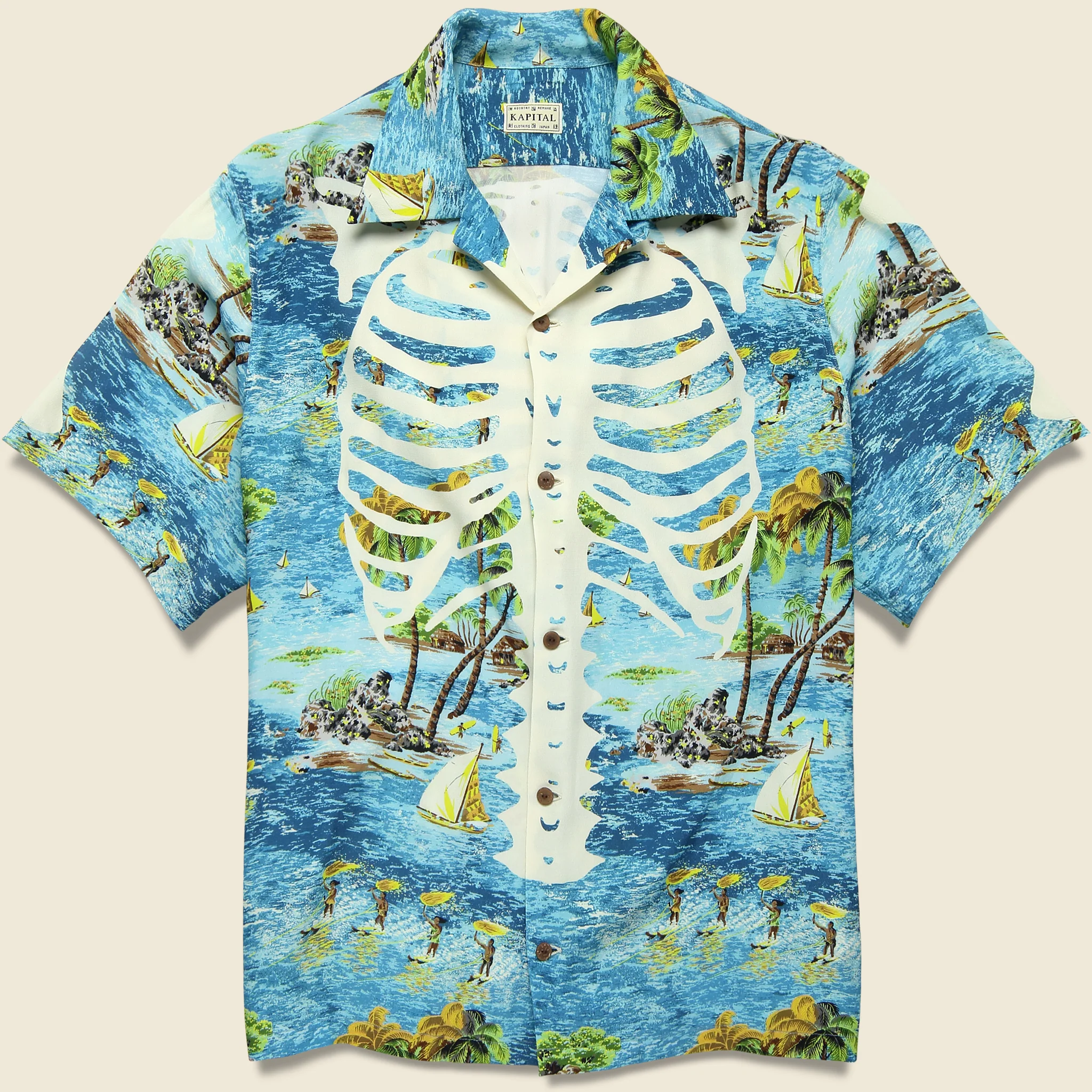 Kamekameha Bone Aloha Shirt - Blue