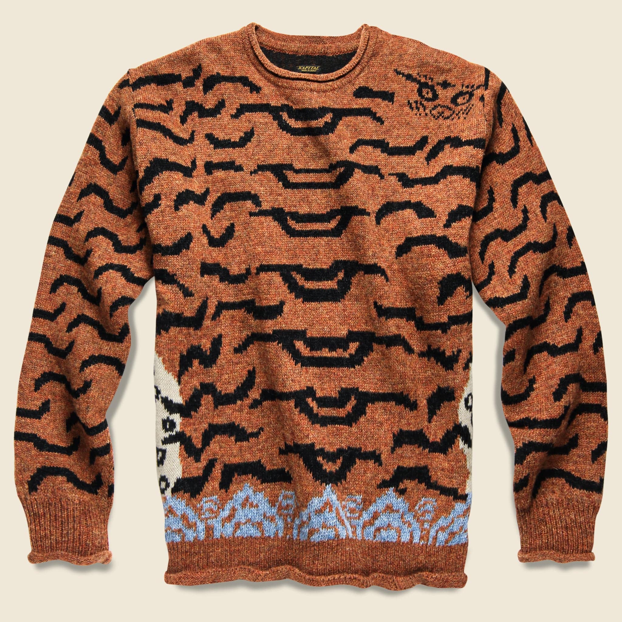 Wool Nepal Tiger Crewneck Sweater - Orange