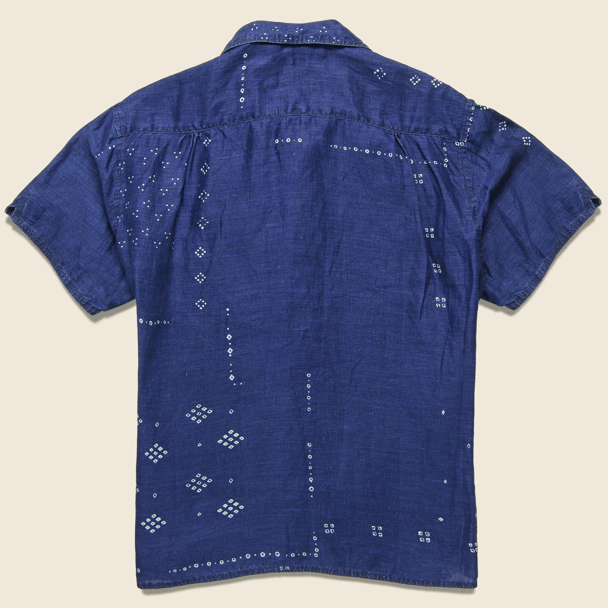 French Cloth Linen Bandana Dye Aloha Shirt - Indigo - Image 2