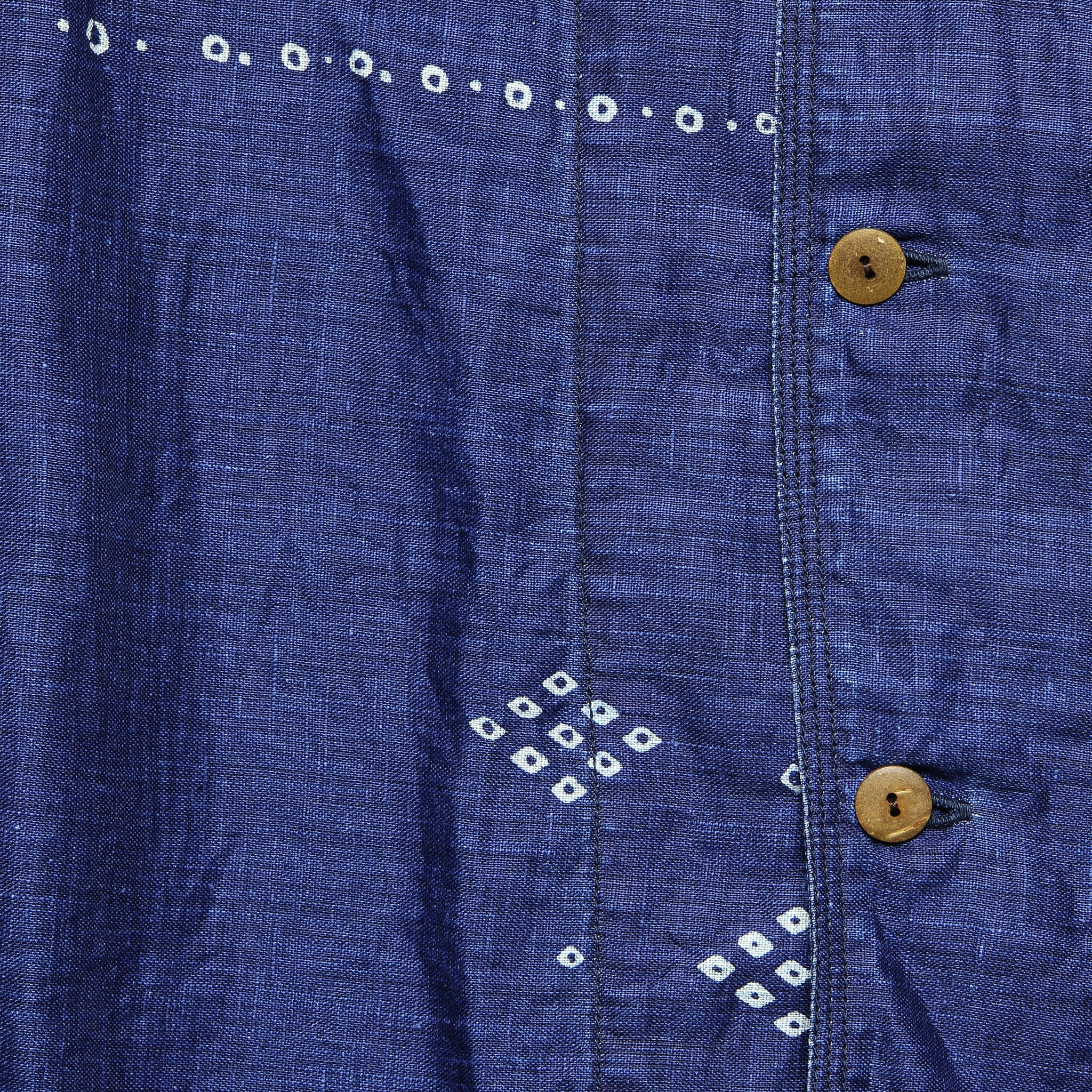 French Cloth Linen Bandana Dye Aloha Shirt - Indigo - Image 3