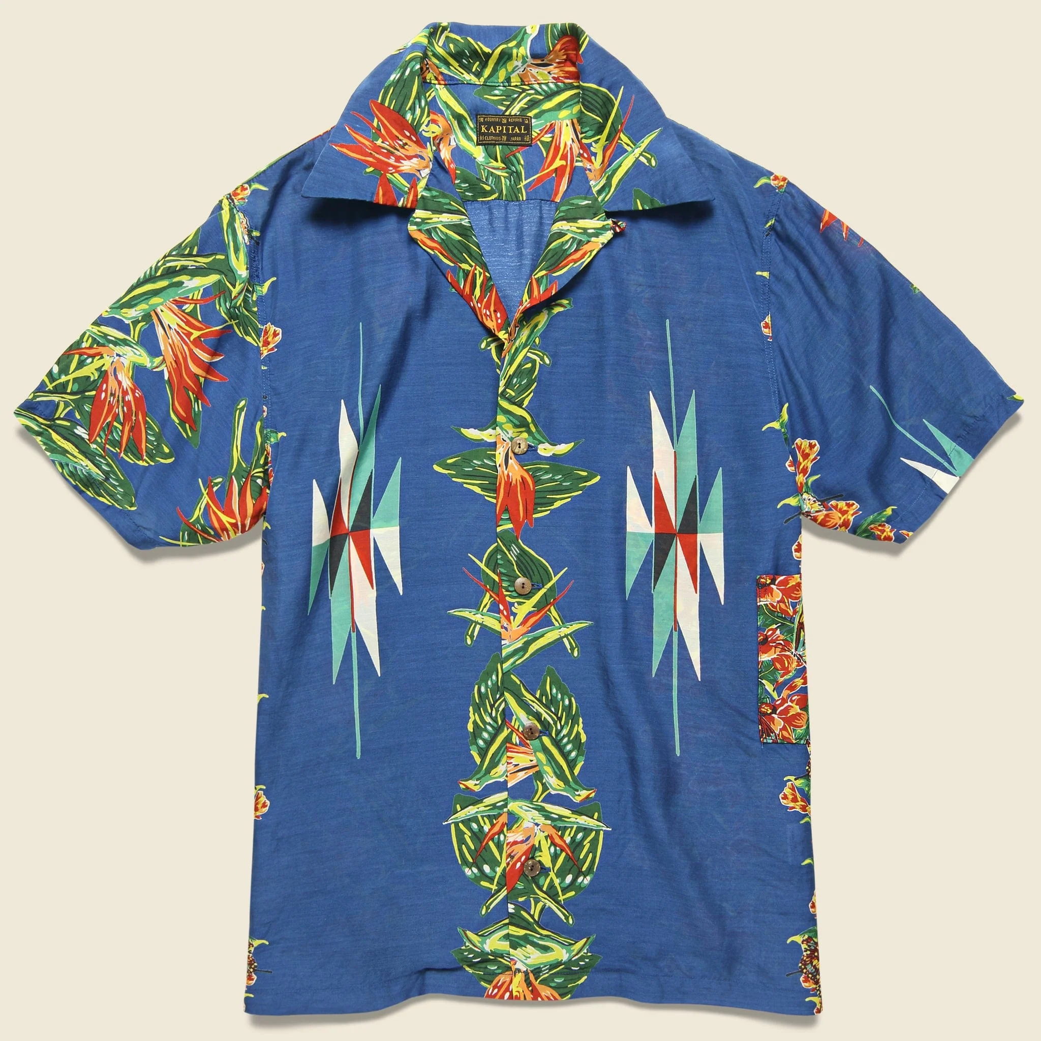 Silk/Rayon Hibiscus Ortega Aloha Shirt - Blue