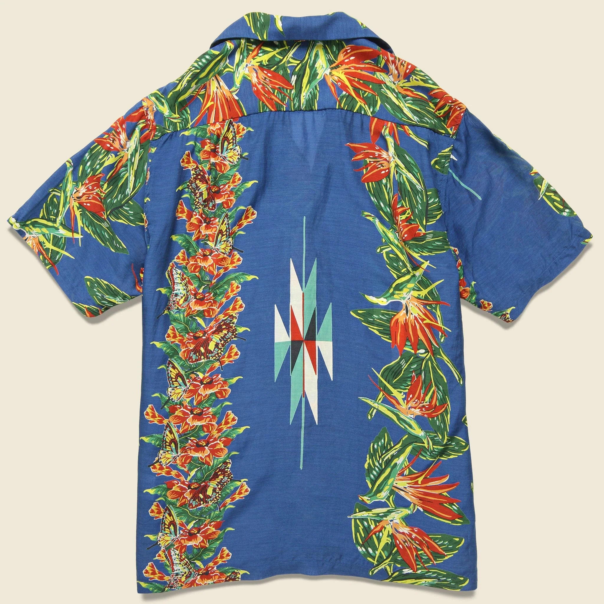 Silk/Rayon Hibiscus Ortega Aloha Shirt - Blue - Image 2