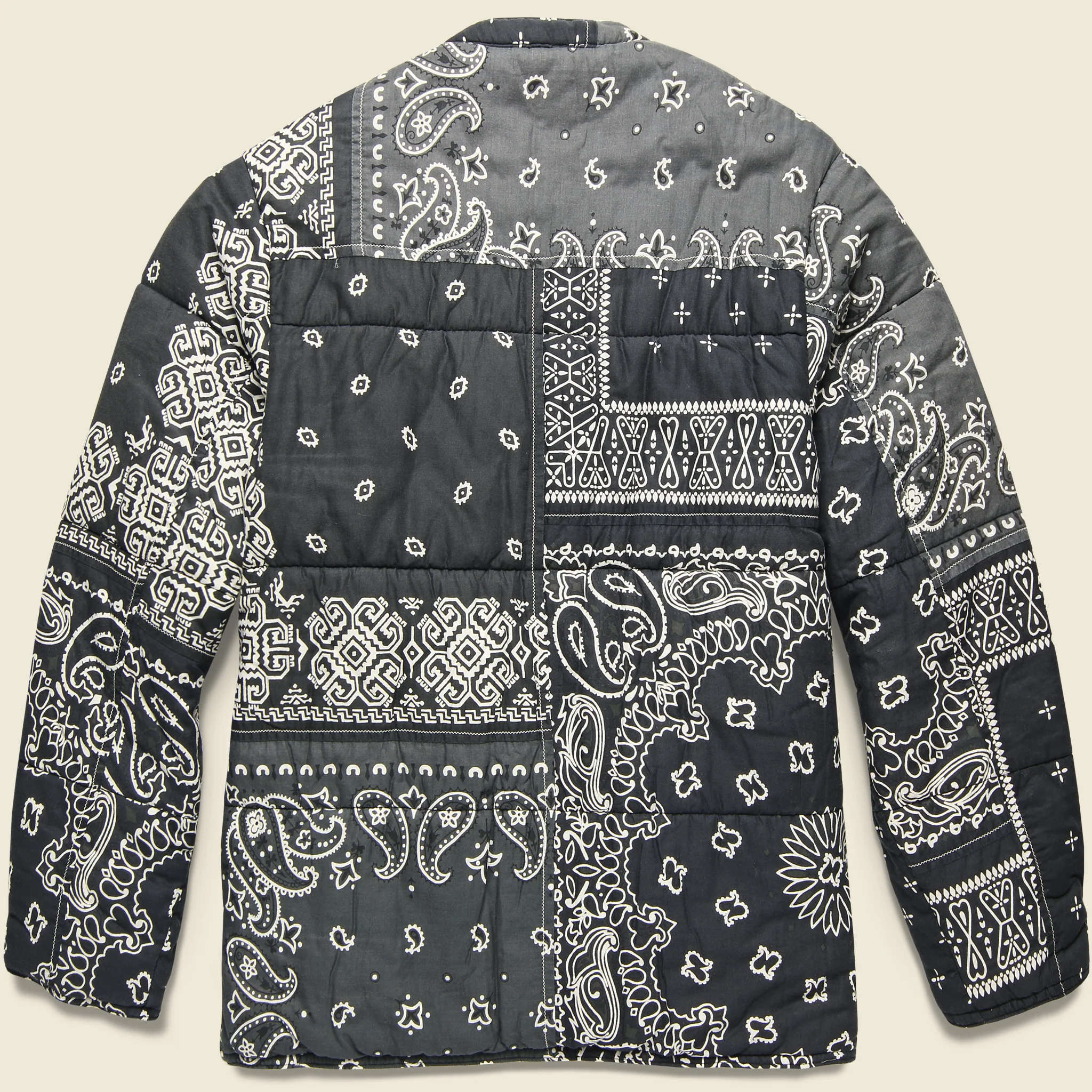 Samu Gauze Bandana Patchwork Quilt Work Blouson - Black - Image 2