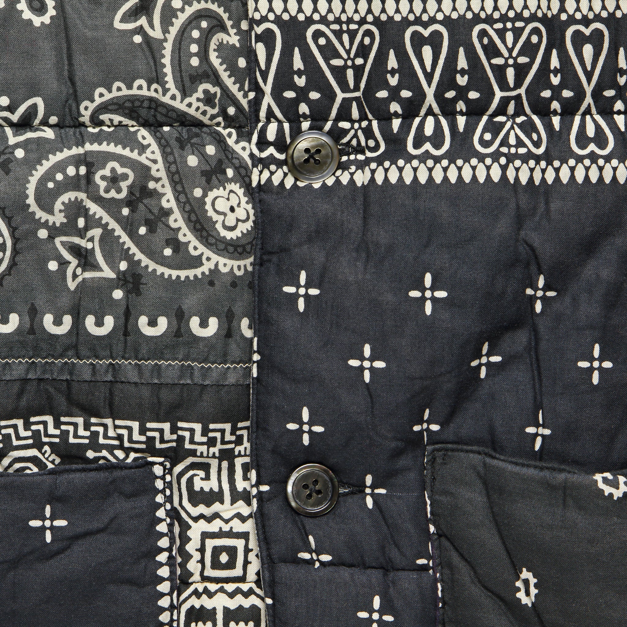 Samu Gauze Bandana Patchwork Quilt Work Blouson - Black - Image 3