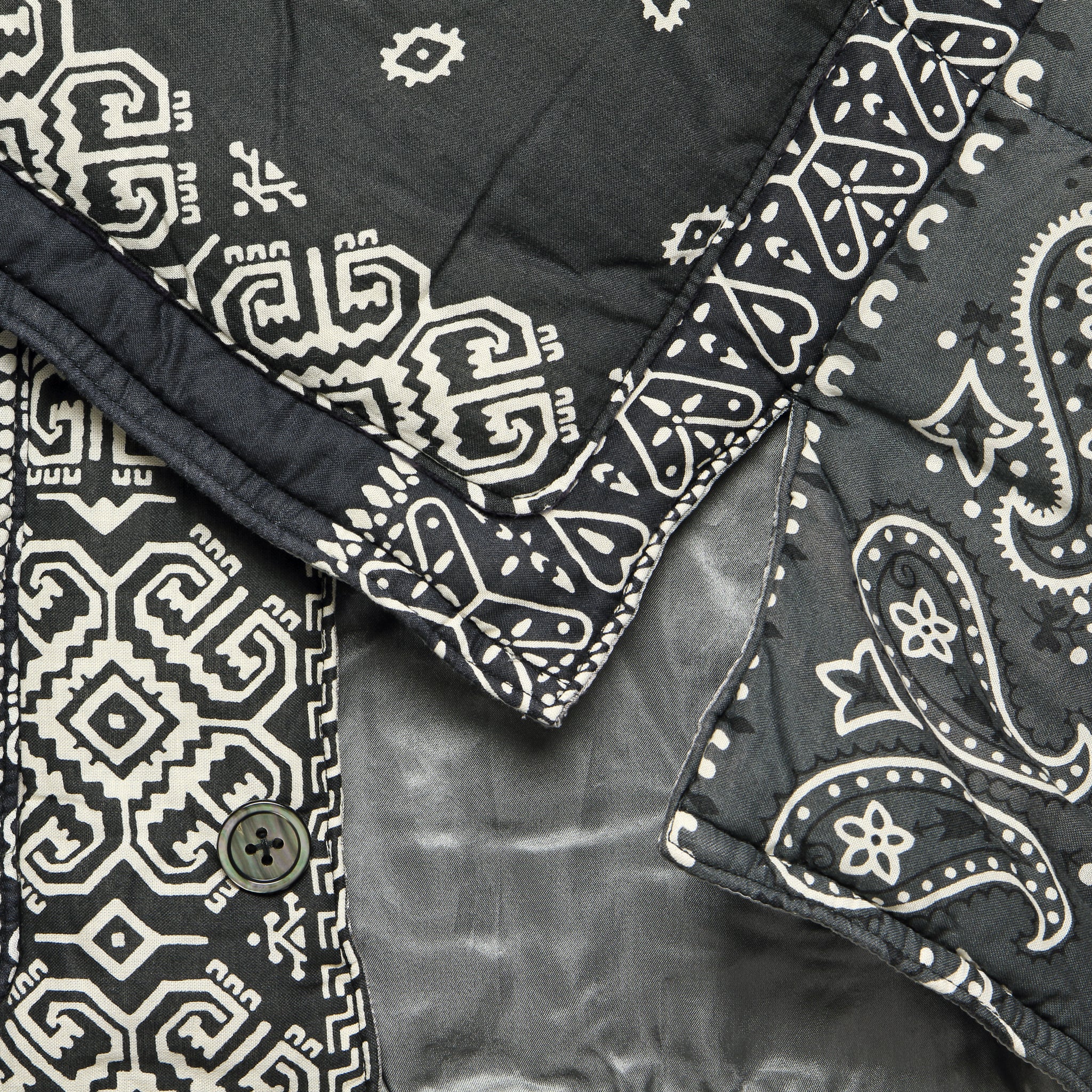 Samu Gauze Bandana Patchwork Quilt Work Blouson - Black - Image 4