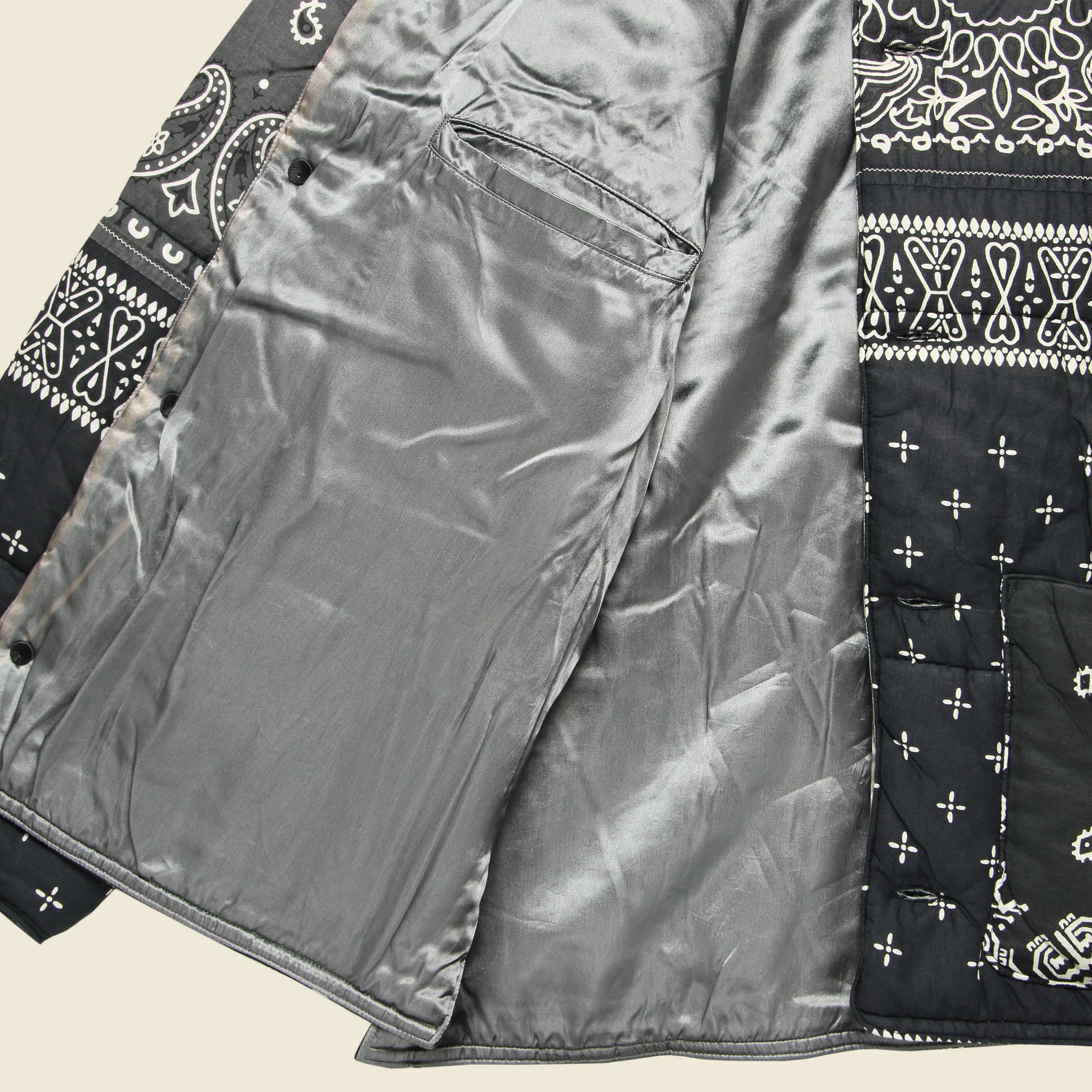 Samu Gauze Bandana Patchwork Quilt Work Blouson - Black - Image 5